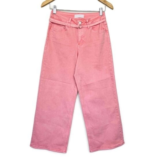Vervet Blue Pink High Rise Wide Leg Belted Denim Jeans Size 26 NEW