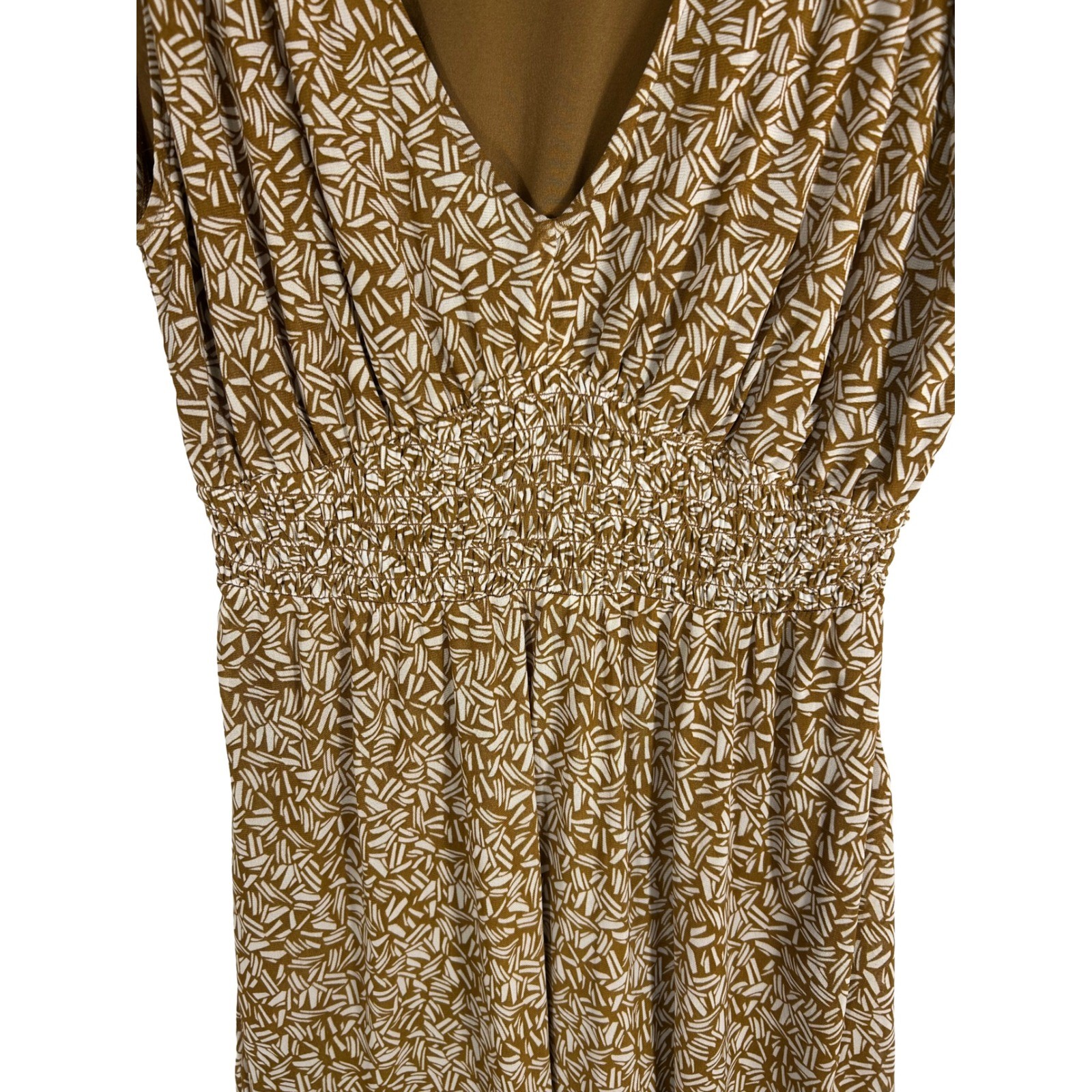 Old Navy Womens Mustard Yellow Geometric Smocked Waist V-Neck Dress Large