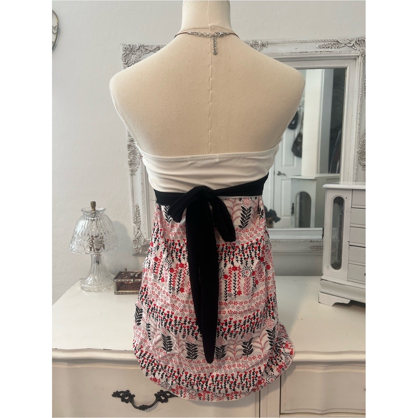 vintage charlotte russe patterned babydoll tube top with tie back