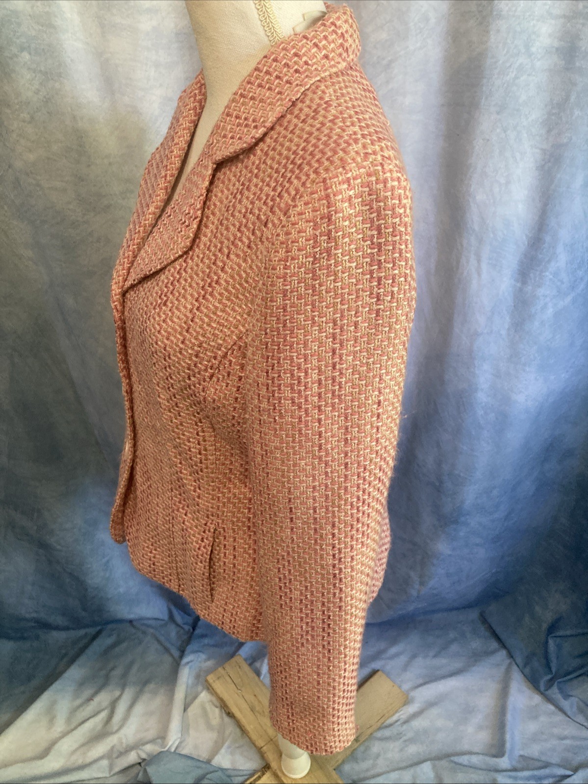 VTG 90s Y2K Villager Liz Claiborne Pink Tweed Blazer Jacket Lined Size 10