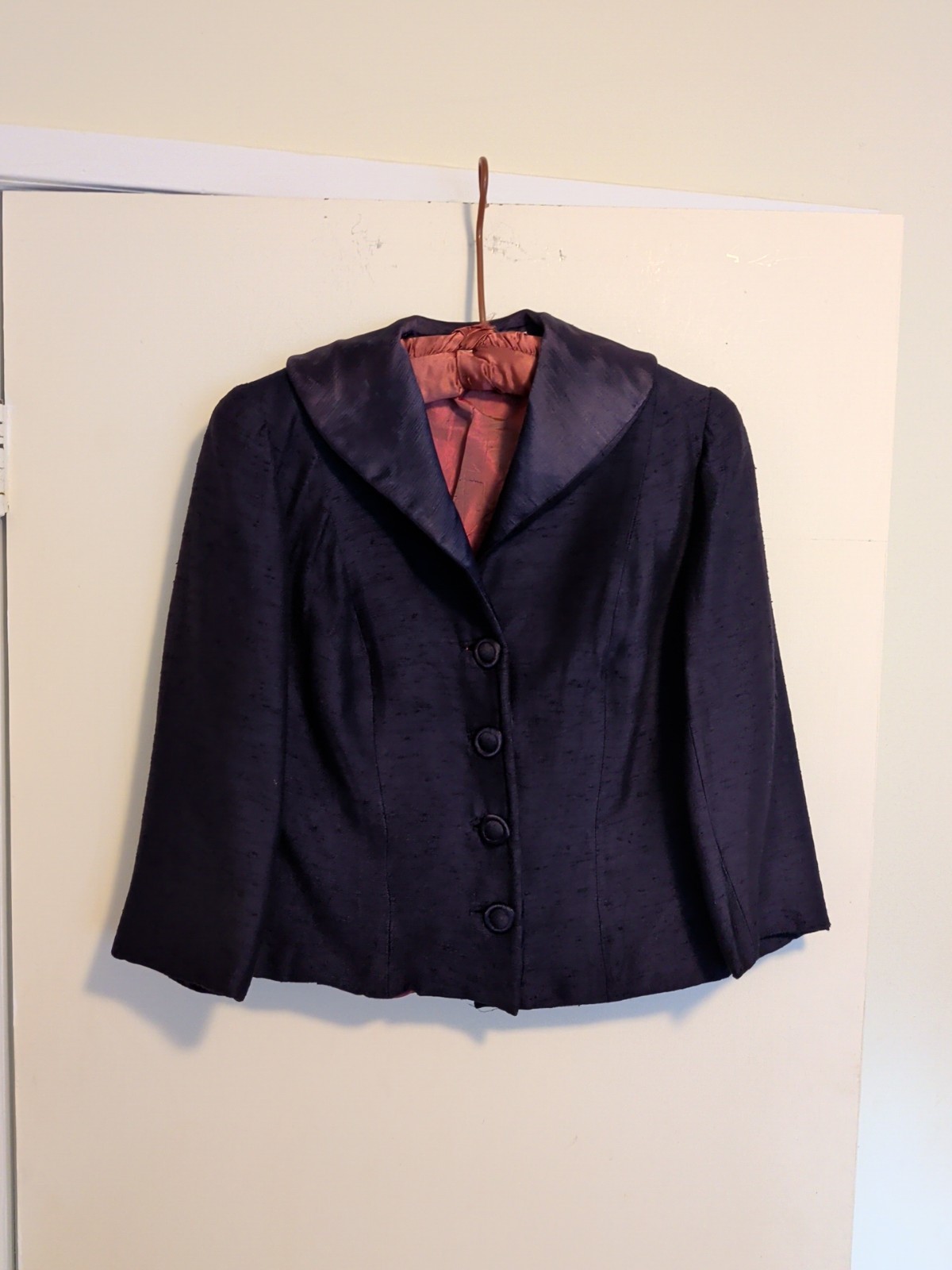Vintage 40s Silk Midnight Blue Blazer 36