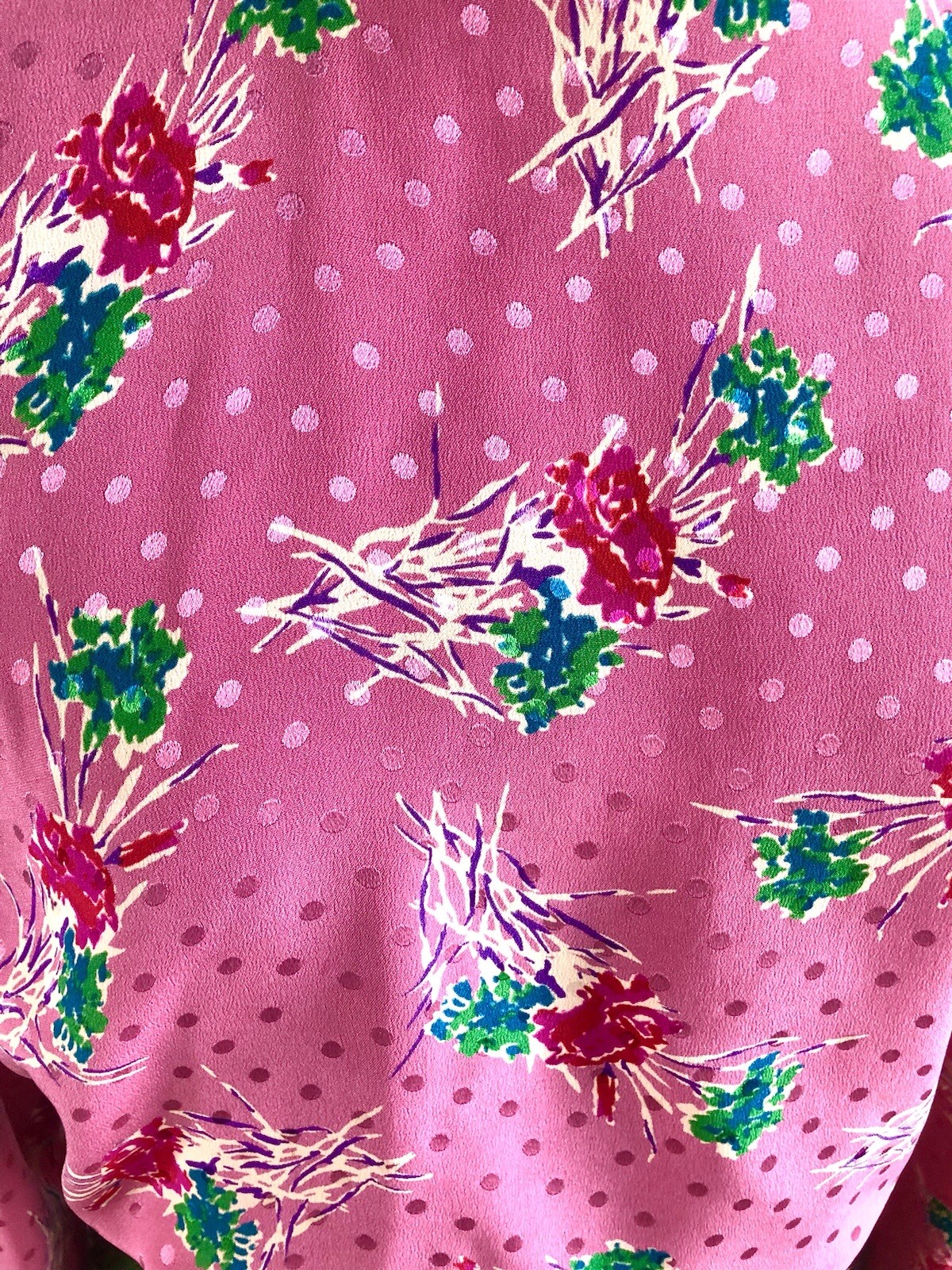 1980’s Emanuel Ungaro Paris High Collared Pink Floral Silk Blouse
