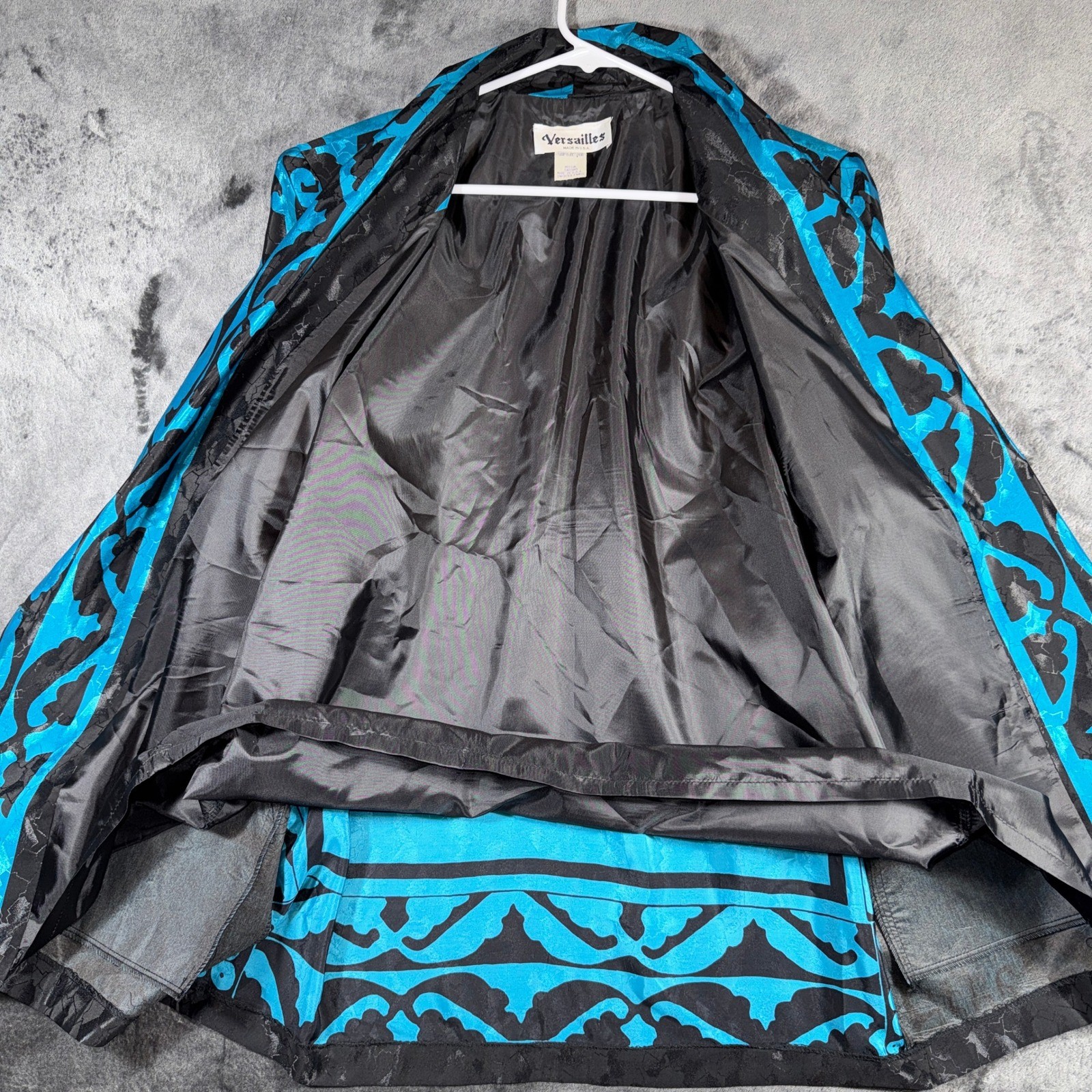 Versailles Vintage Blazer Turquoise Black Geometric Jacquard Shawl Collar M 2935