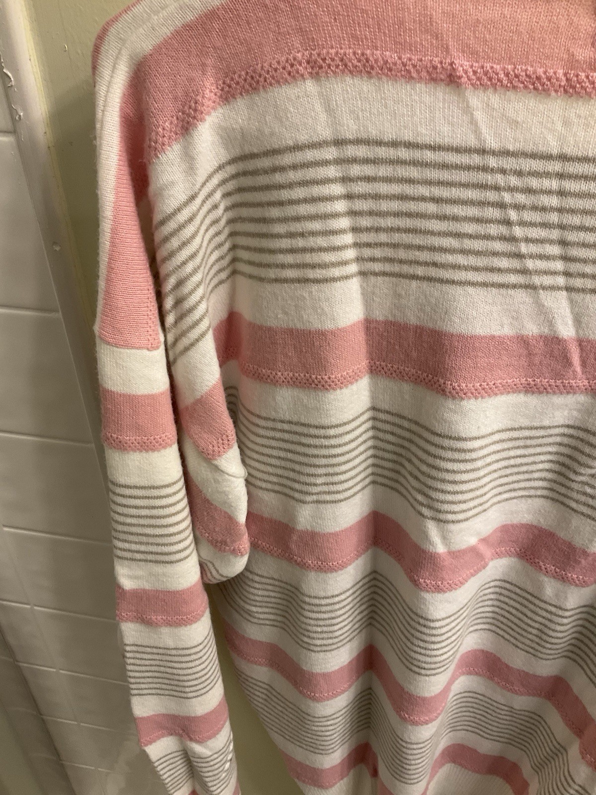 Vintage Christian Dior Women Orlon Crew neck sweater pink stripe Medium 80s USA