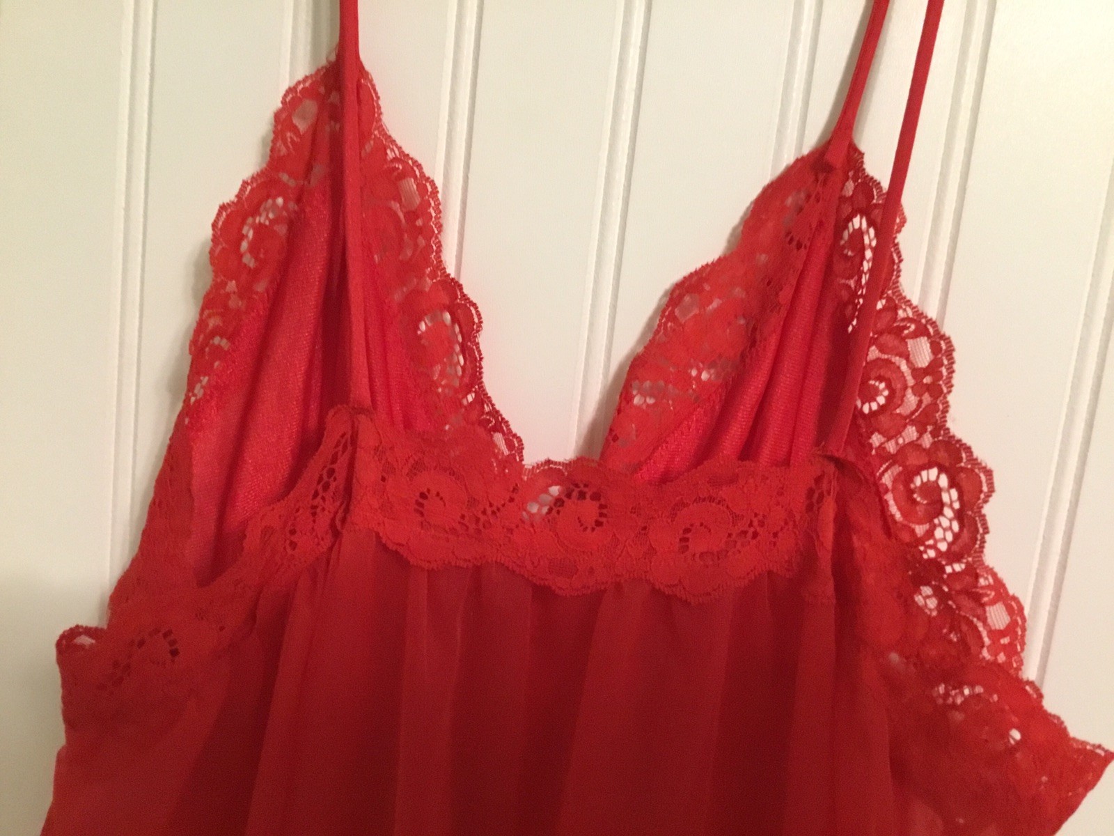 Vintage J.C. Penney Size Large Red Sleeveless Nightgown Nylon Sheer Lace Accents