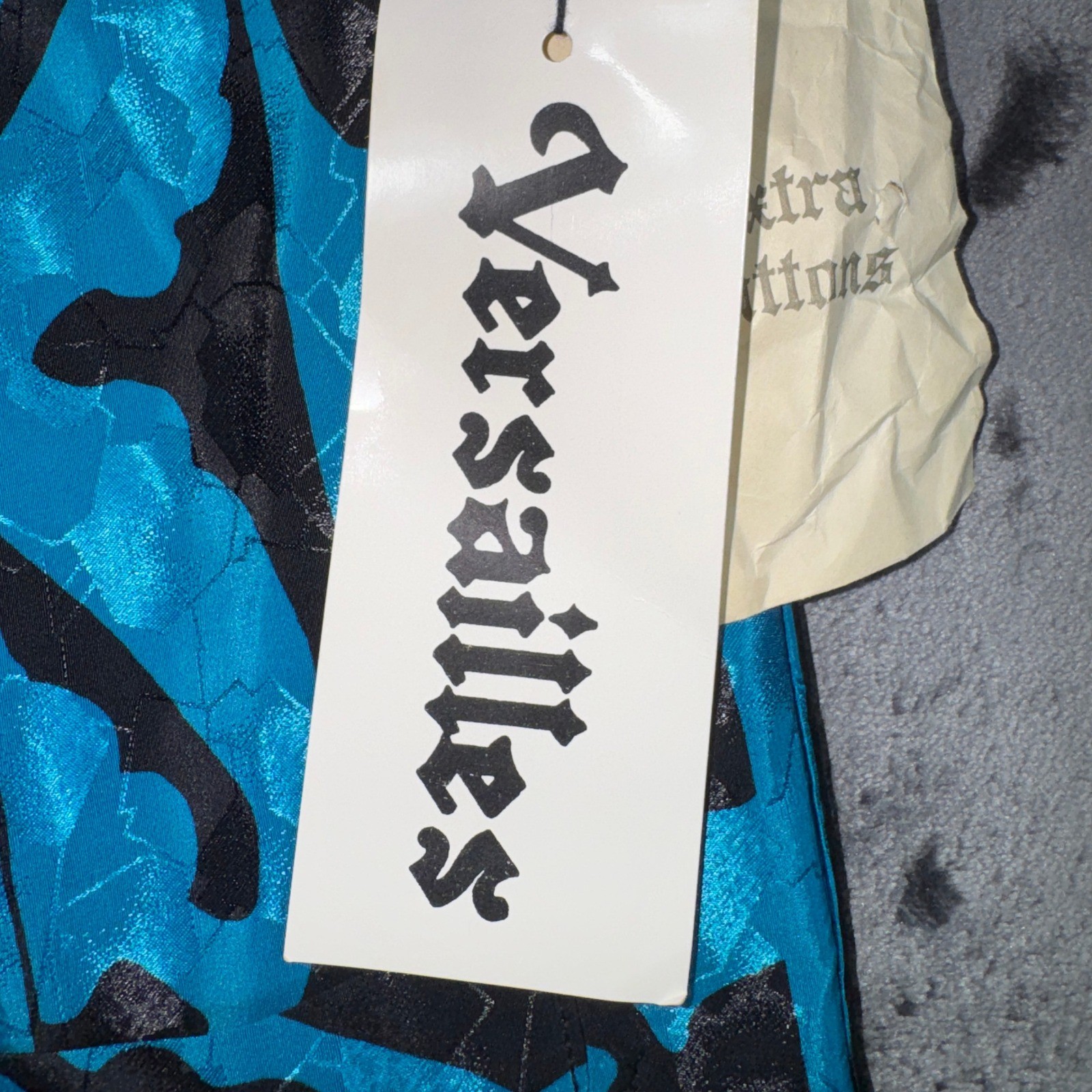 Versailles Vintage Blazer Turquoise Black Geometric Jacquard Shawl Collar M 2935