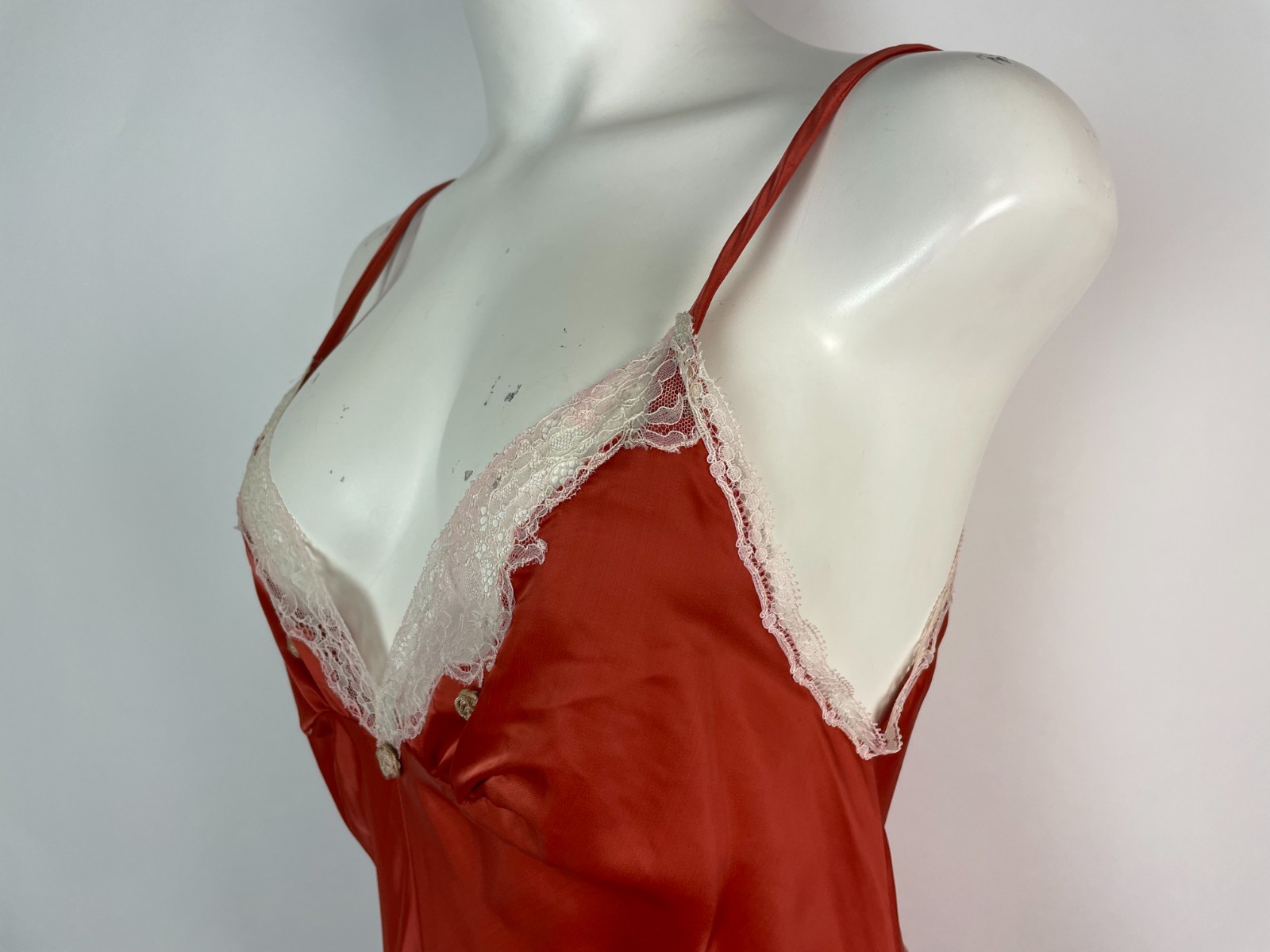 DEADSTOCK GILDA Vintage Bias Cut 1960 70s Satin Copper Rust Bias Cut SlipDress S