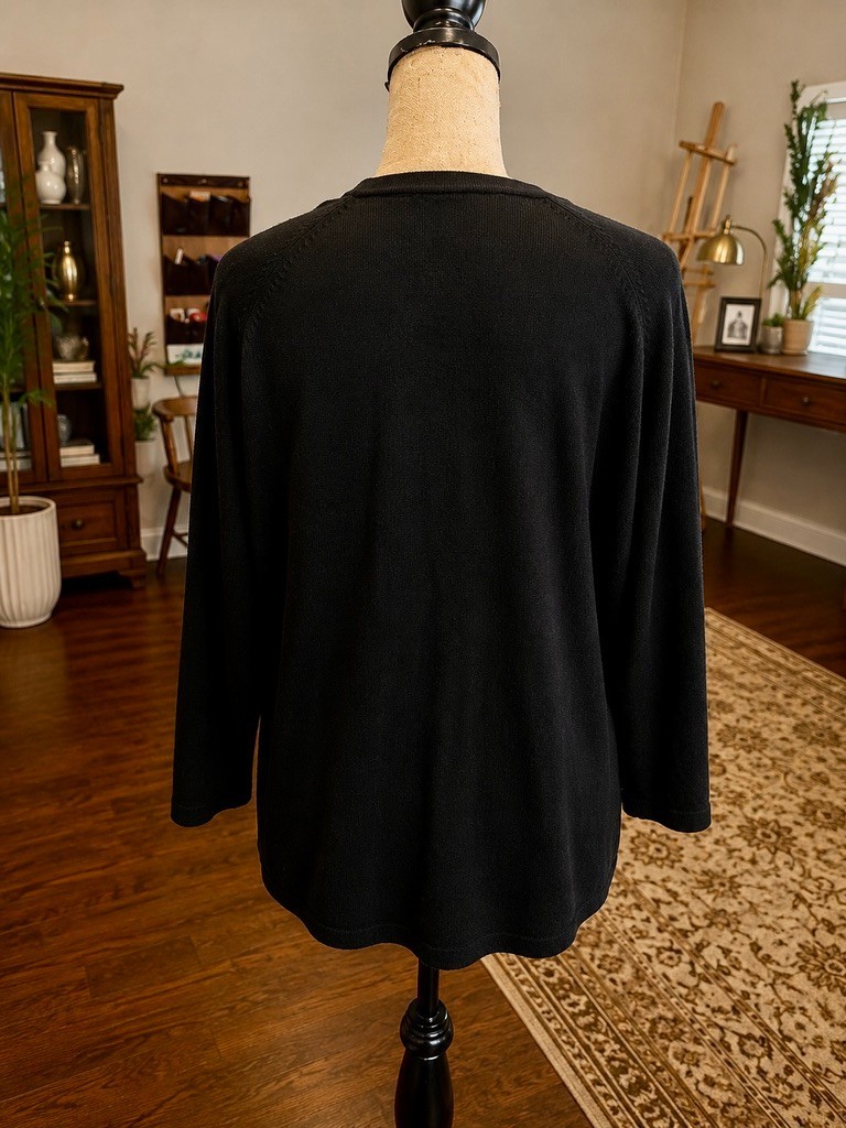 VTG 2001 Michael Simon New York Black Beaded Silk Cotton Parrot Cardigan Womens