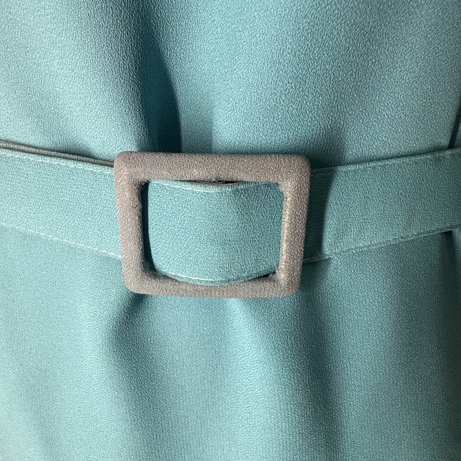 1960’s Vintage Blue Solid Dress Belted Pockets 35x30x37 Nice Condition Stretch