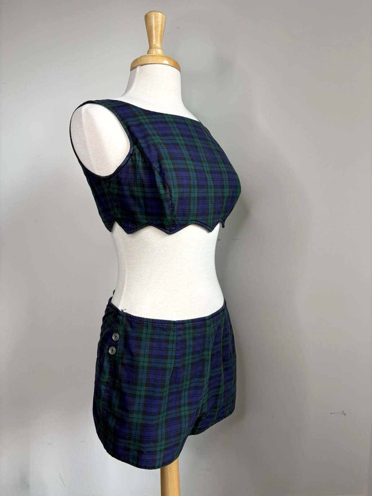 Vintage 1960s Bikini Plaid 2 Piece Swimsuit Sz Small Boy Shorts ILGWU Union Made