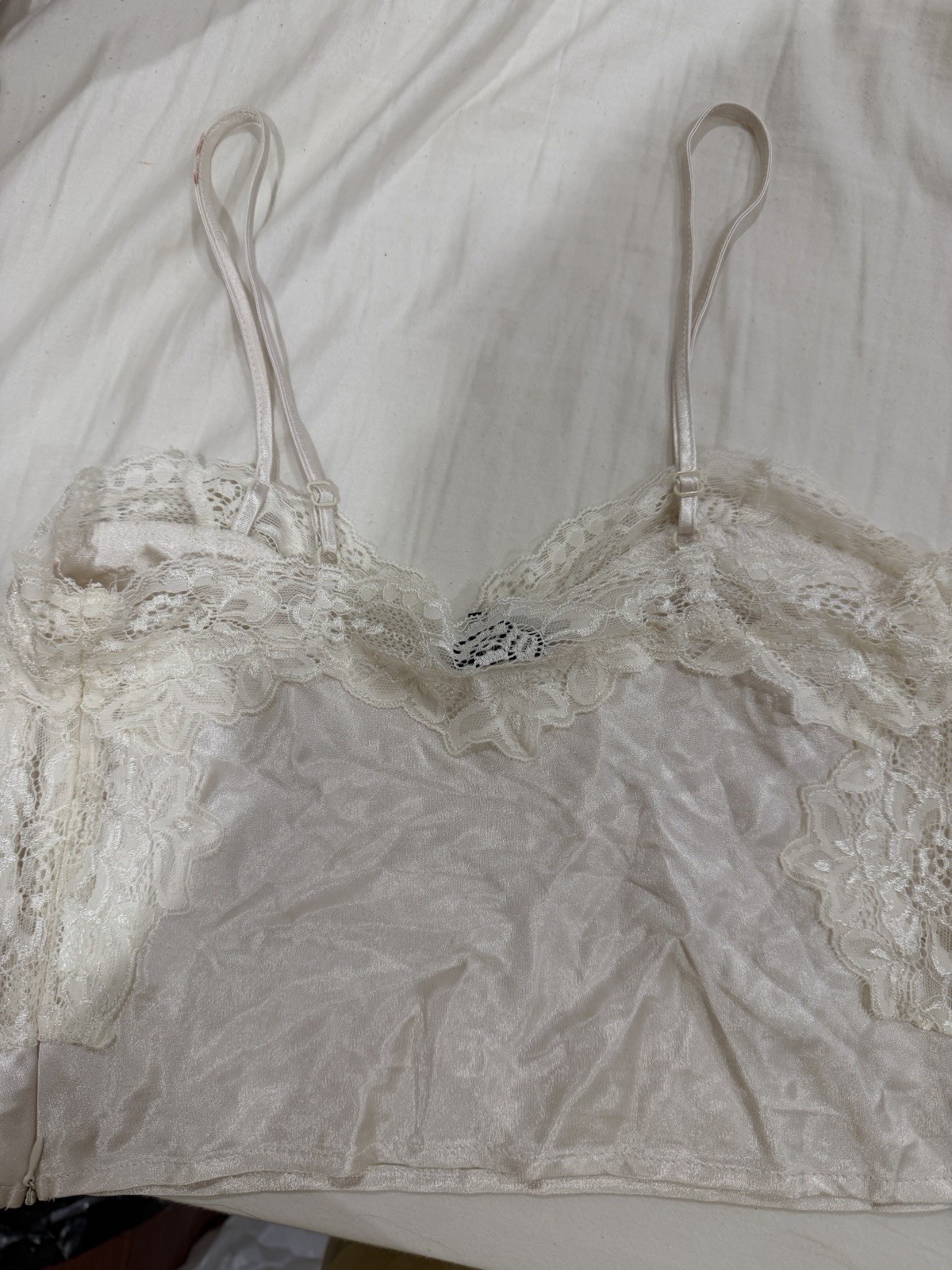 Berkeley Beck Ivory Lace Trim Spaghetti Strap Camisole Top, Size S