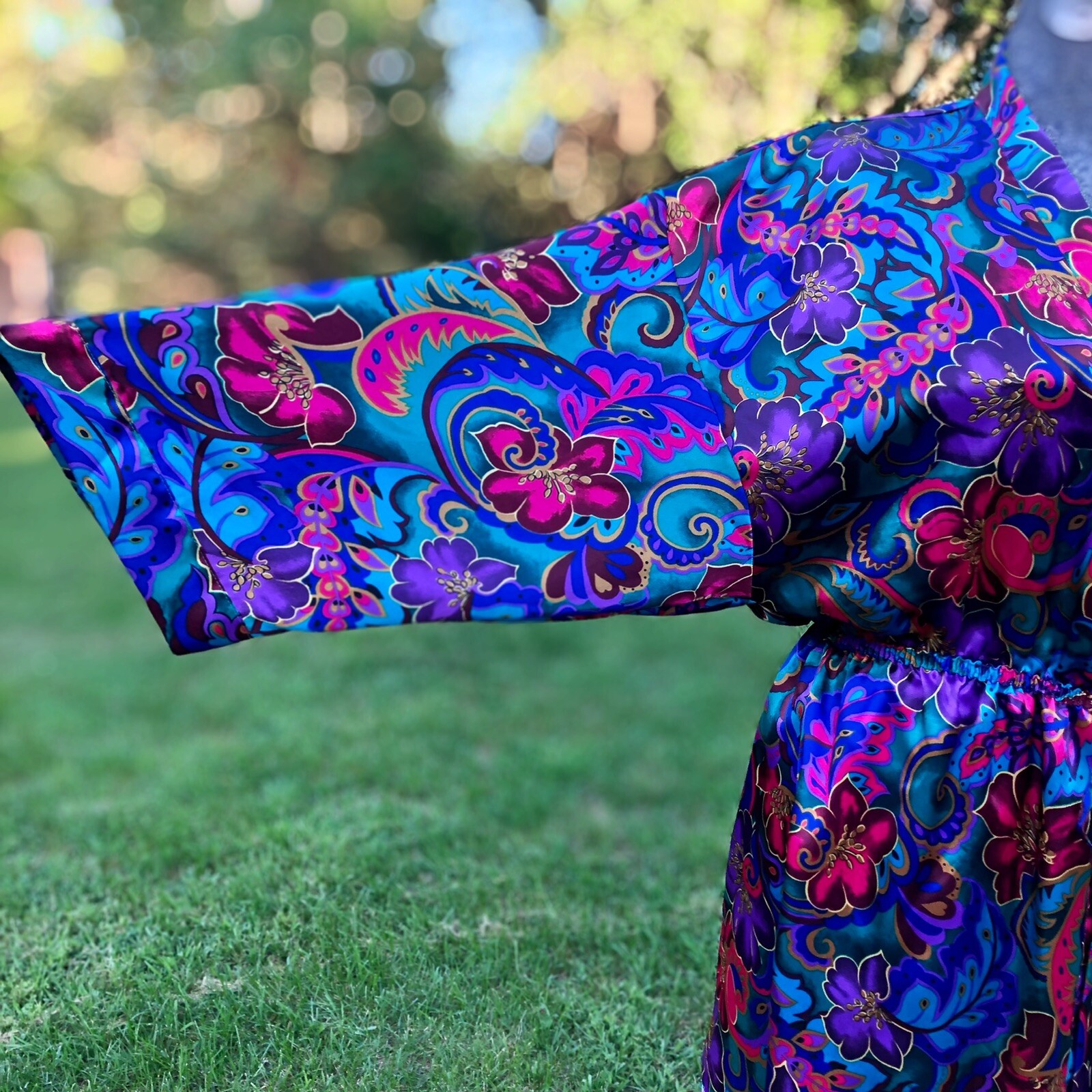 Vintage Victoria&rsquo;s Secret Floral Satin Gold Label Cover Up Robe Size P /S