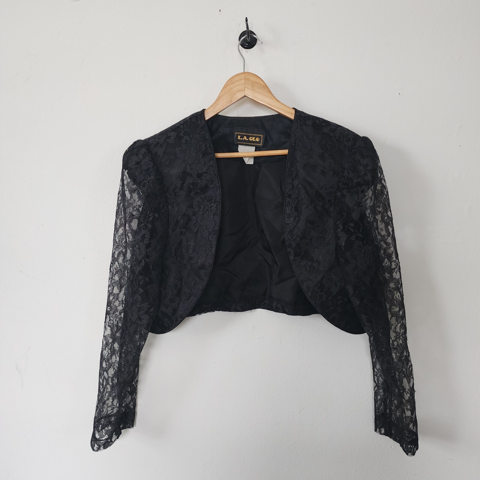 Vintage Cropped Lace Black Blazer Formal Goth 80s 90s Large