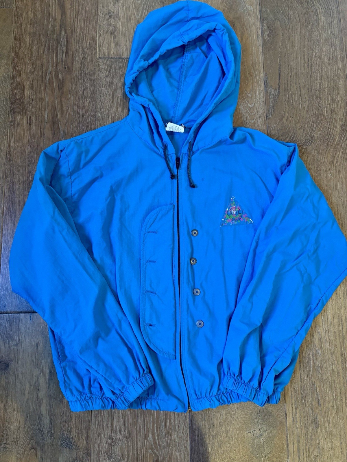 VINTAGE 80s Blue DOVE Activewear, Medium, Windbreaker Hooded, Surfer