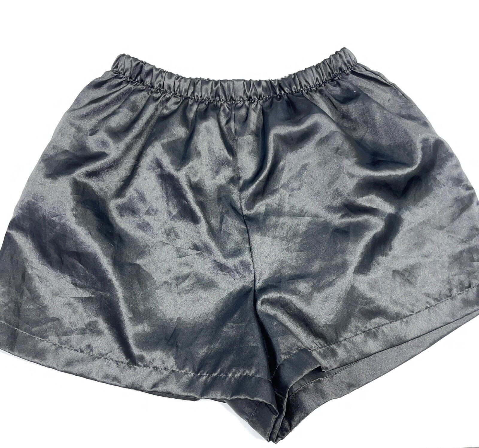 Vtg Sleep Shorts Womens S Satin Casual Lounge Black Polyester