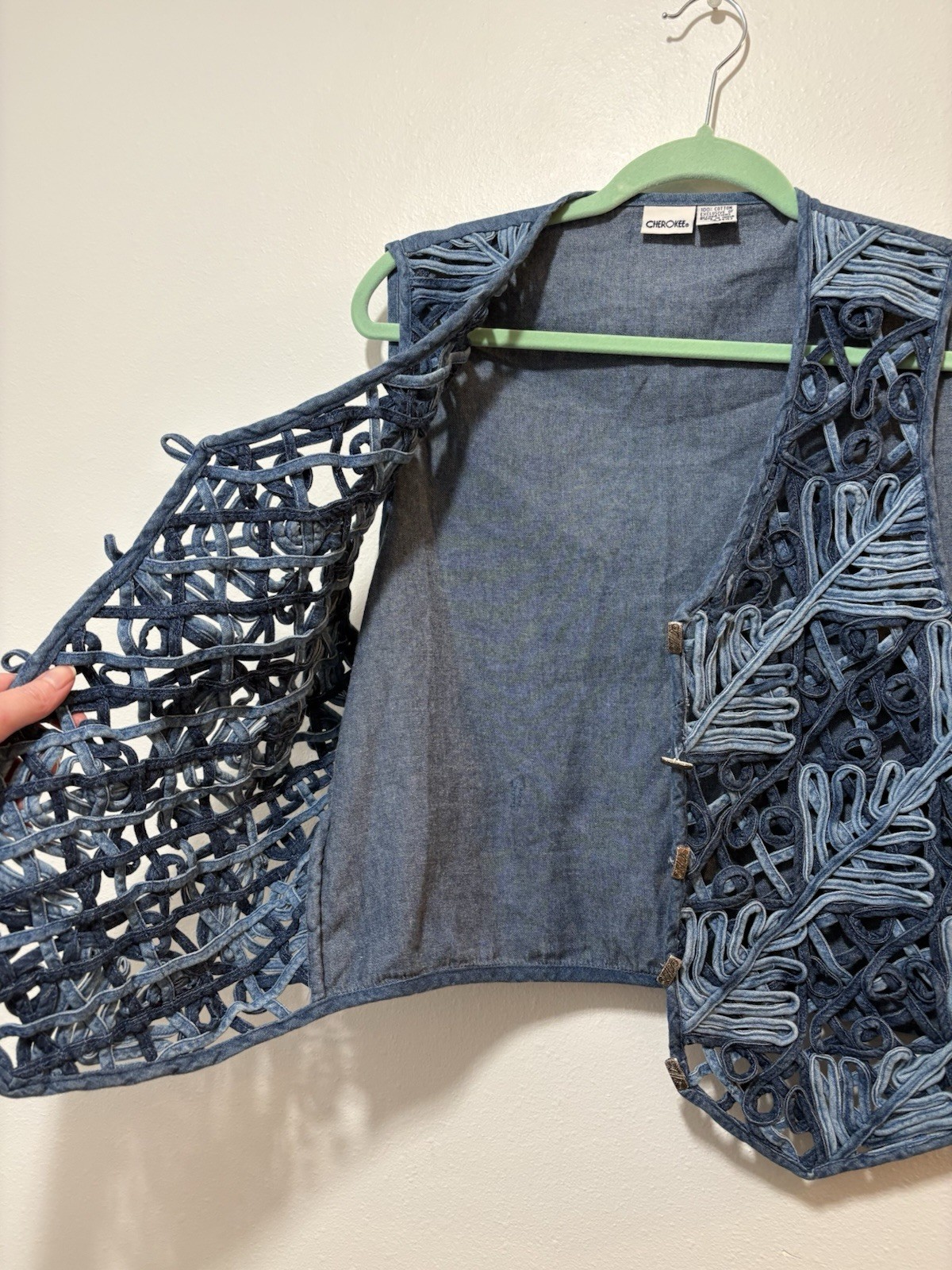 Cherokee L Cottton Blue Button Up VTG 90’s Cowgirl Boho Festival Y2K