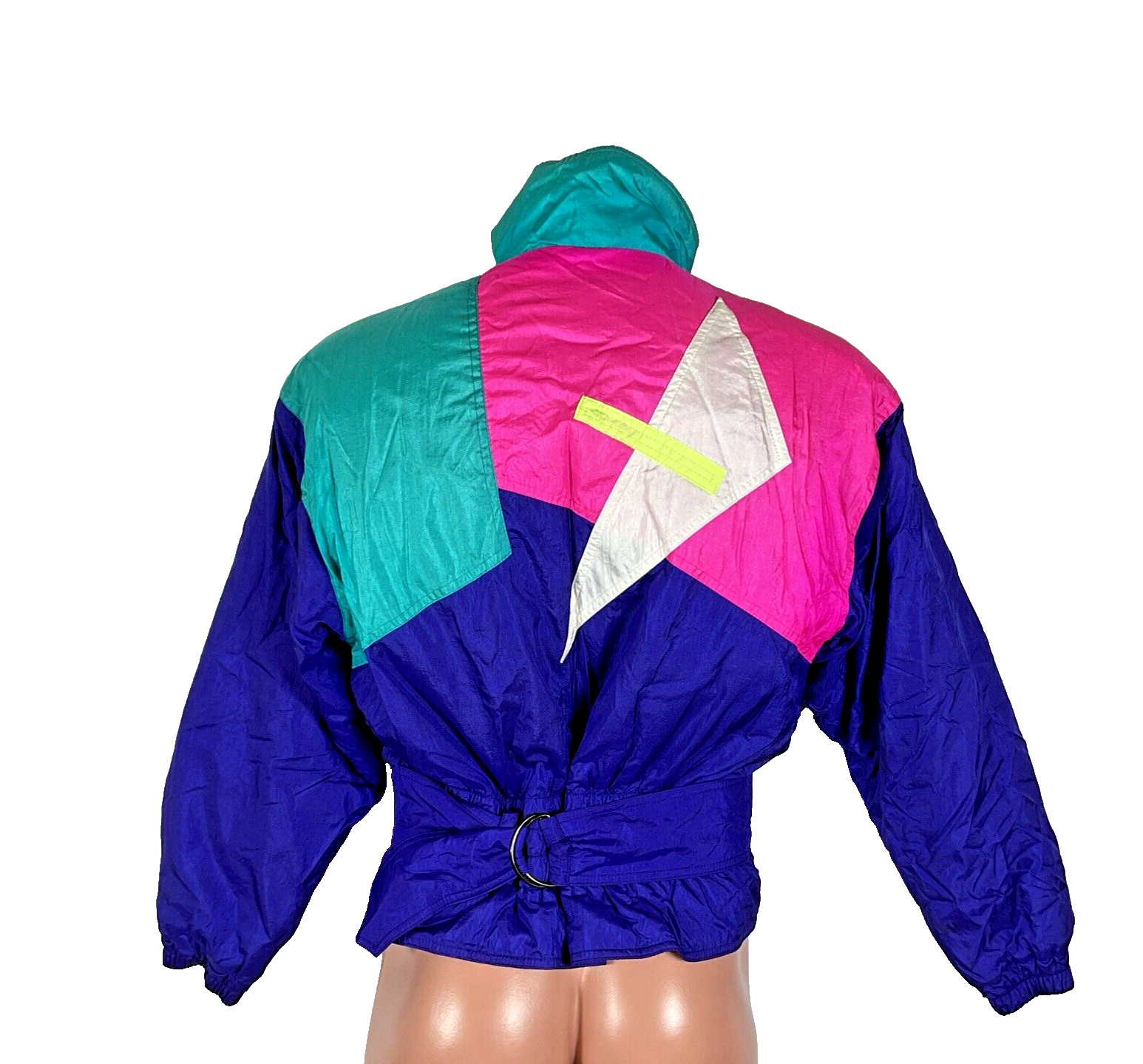 Vtg 80s SKI JACKET WINTER COAT BY FERA 10 Batwing Black Colorblock Neon Smocked