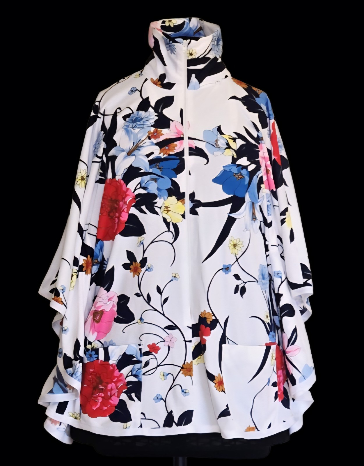1970s JODI OF CALIFORNIA Kimono Style Floral Top w/ Stand Collar 3/4 Front Zip L