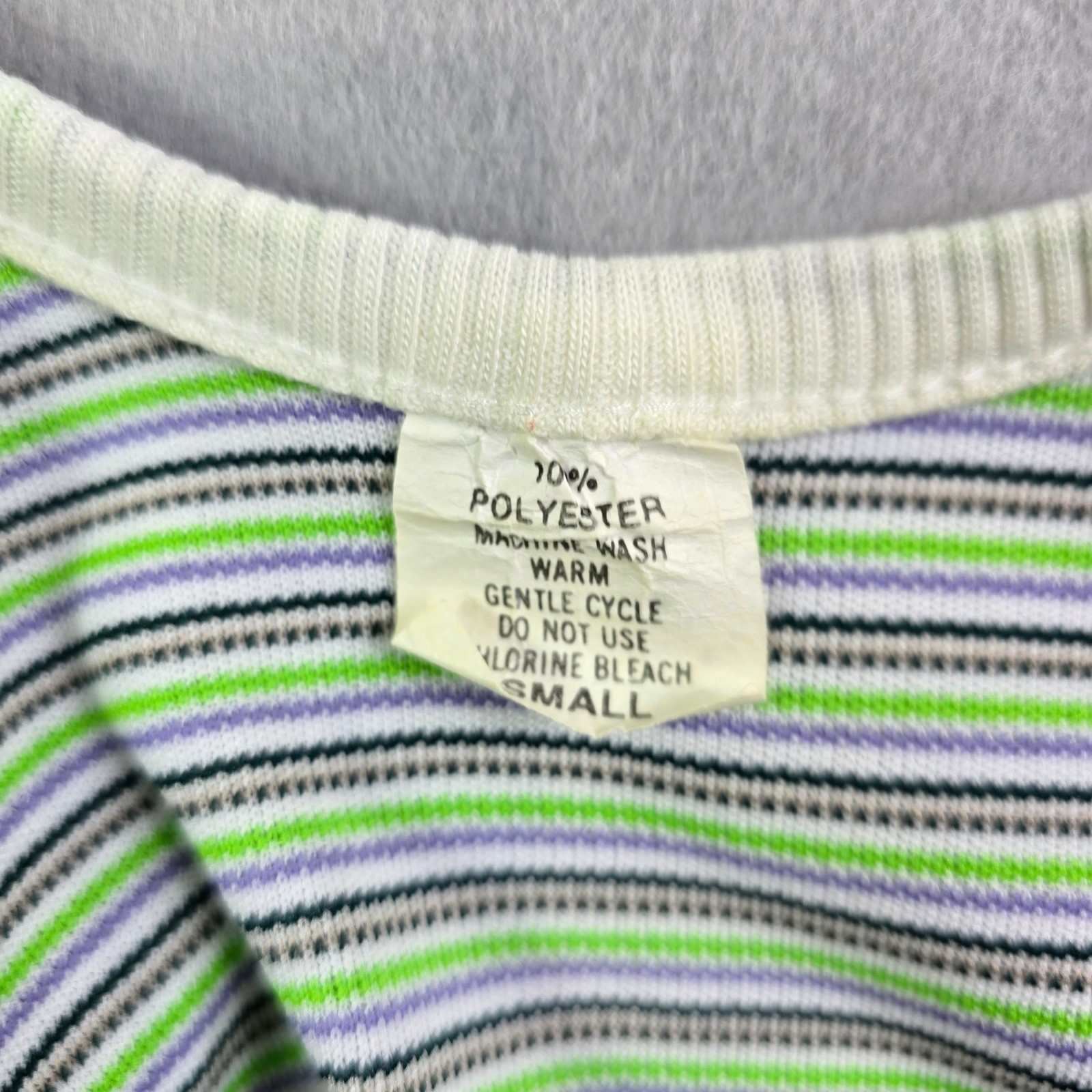 Vintage Striped Knit Ribbed Tank Top Womens Small Green Purple Retro Hippie 70s
