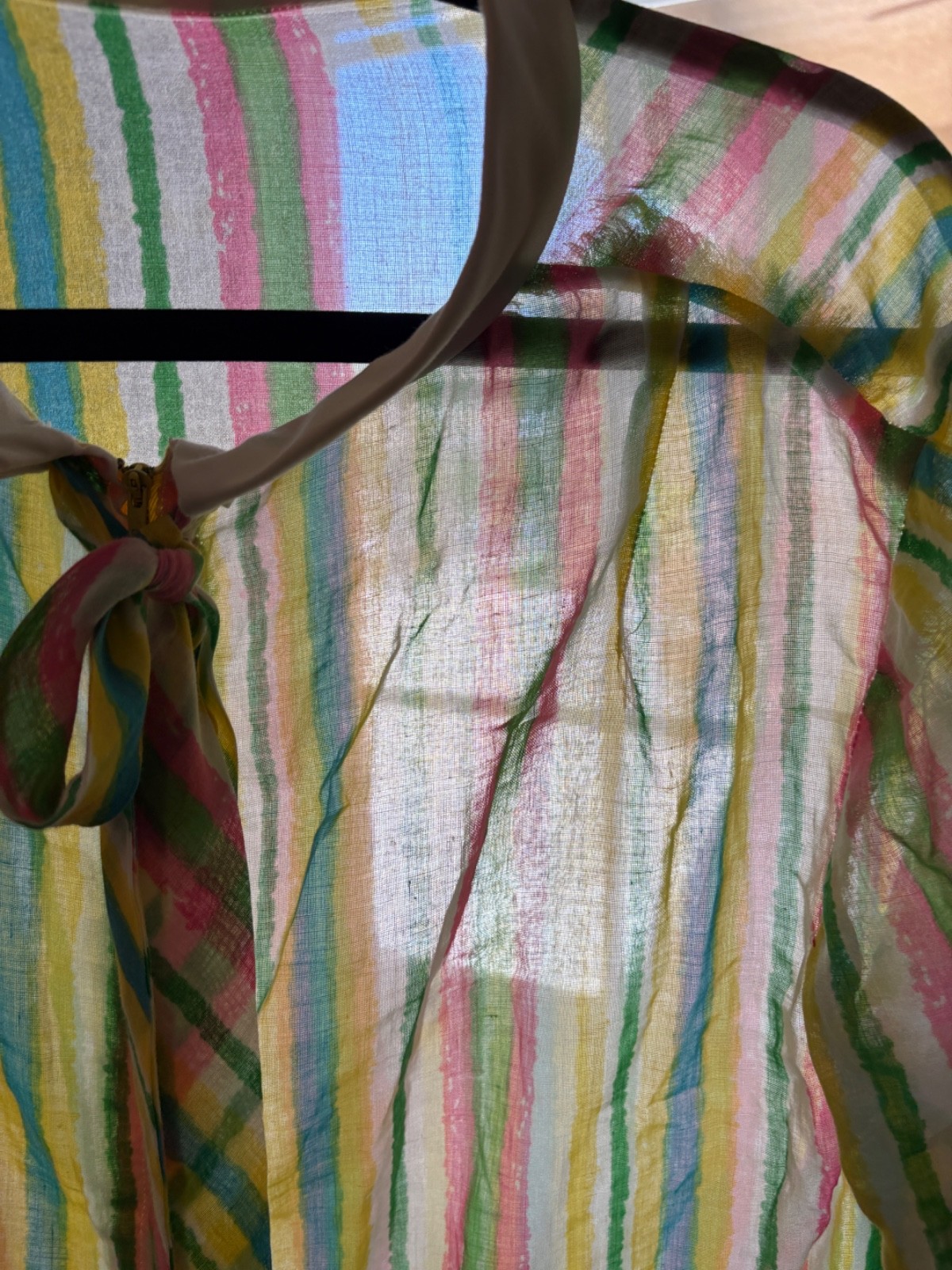 Vintage 60s Handmade Circus Rainbow stripe Parachute Dress Sheer L Needs TLC