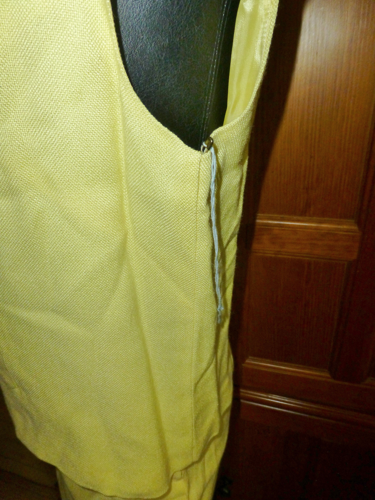 NOS Vtg 60s ROSECREST MOD Linen Yellow 2pc DRESS Pencil SKIRT Blouse Top SET