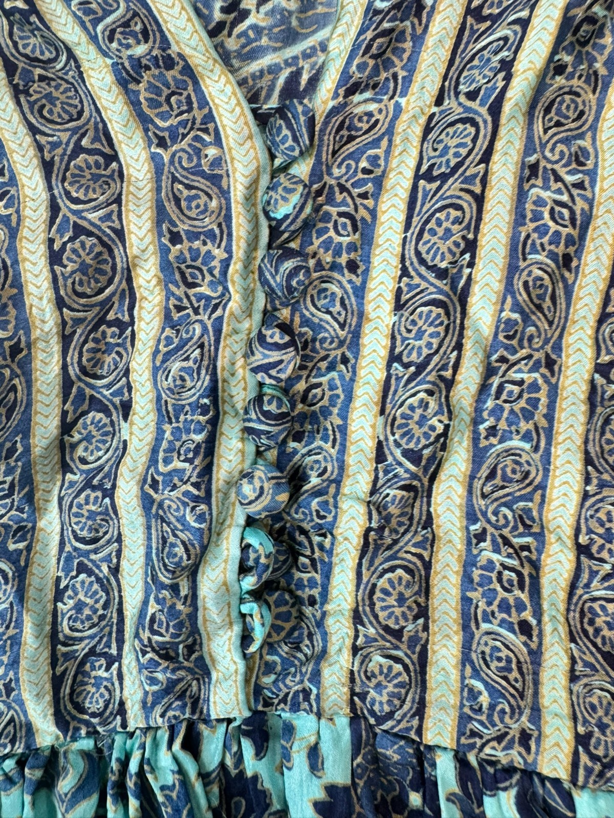 Judith Ann Heiser Egan Vintage Blue India Silk Boho Dress Size Medium 1970s F38