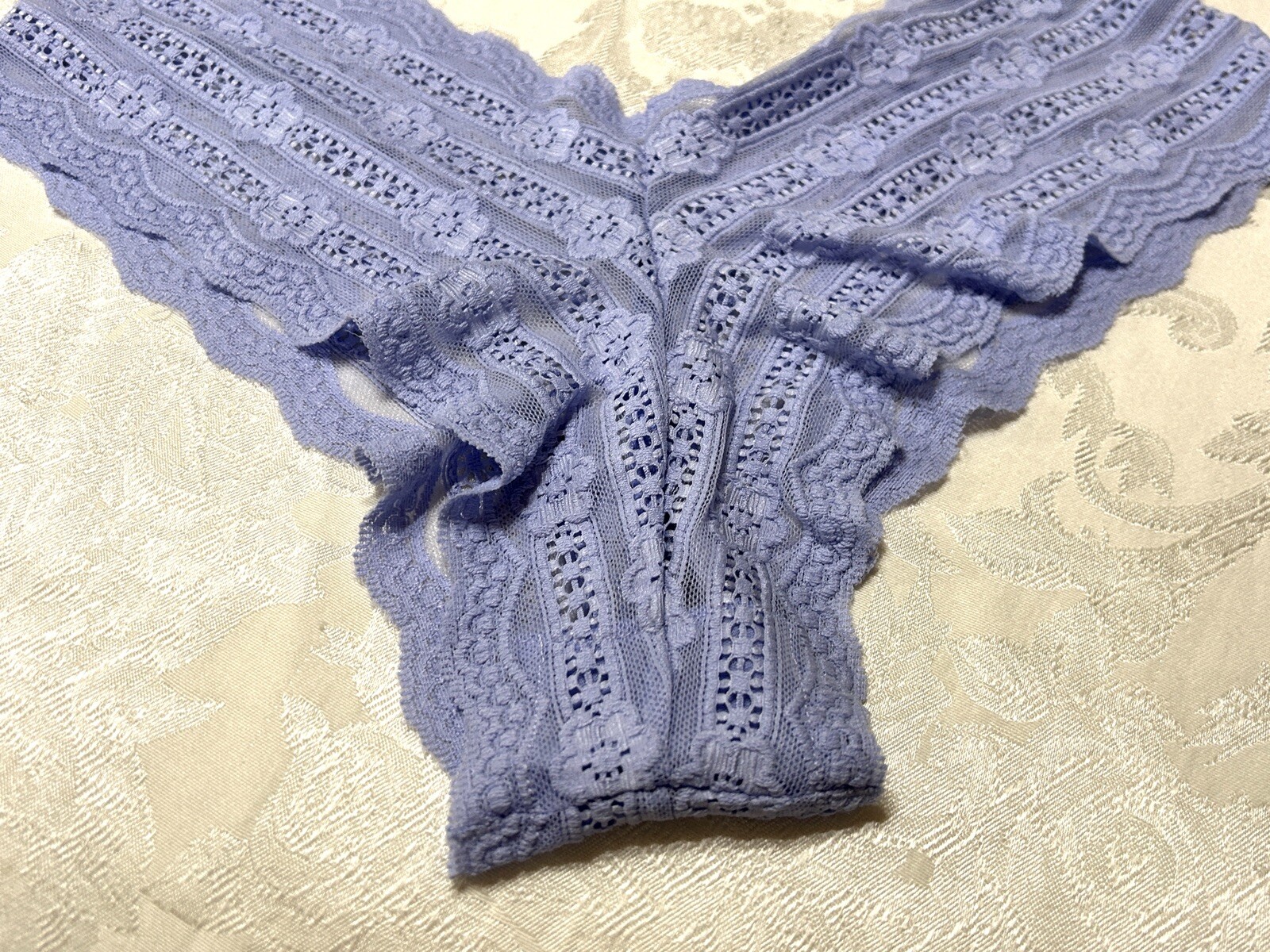 Vtg Unbranded Embroidered Floral Stretch Lace Sz 9 Blue Hipster Panties #244