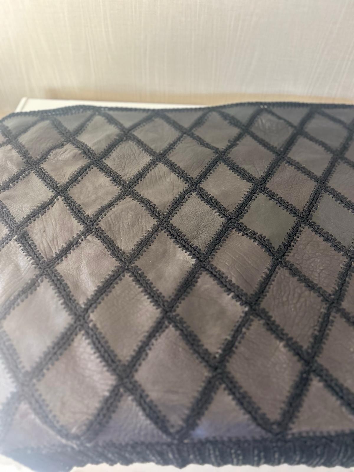 1970s Black And White Leather Pact work Top Size, S.