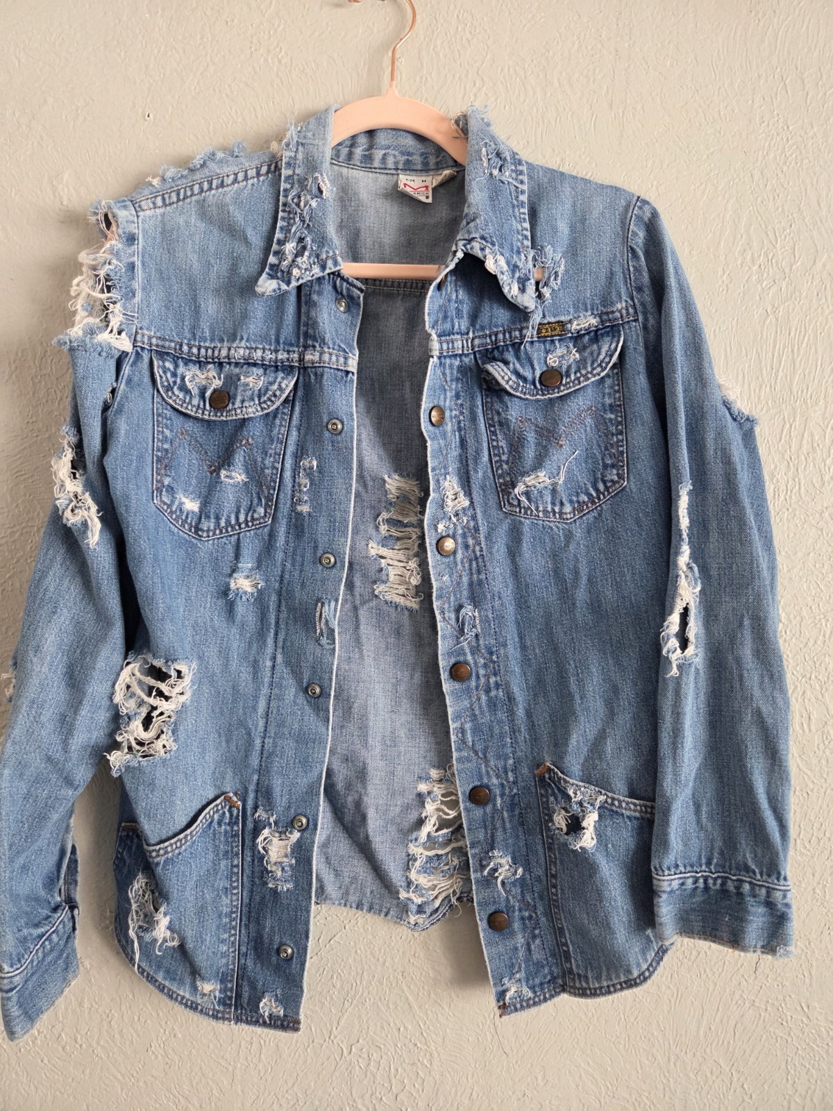Vintage Maverick White Label Distressed Denim Jacket Medium Y2K