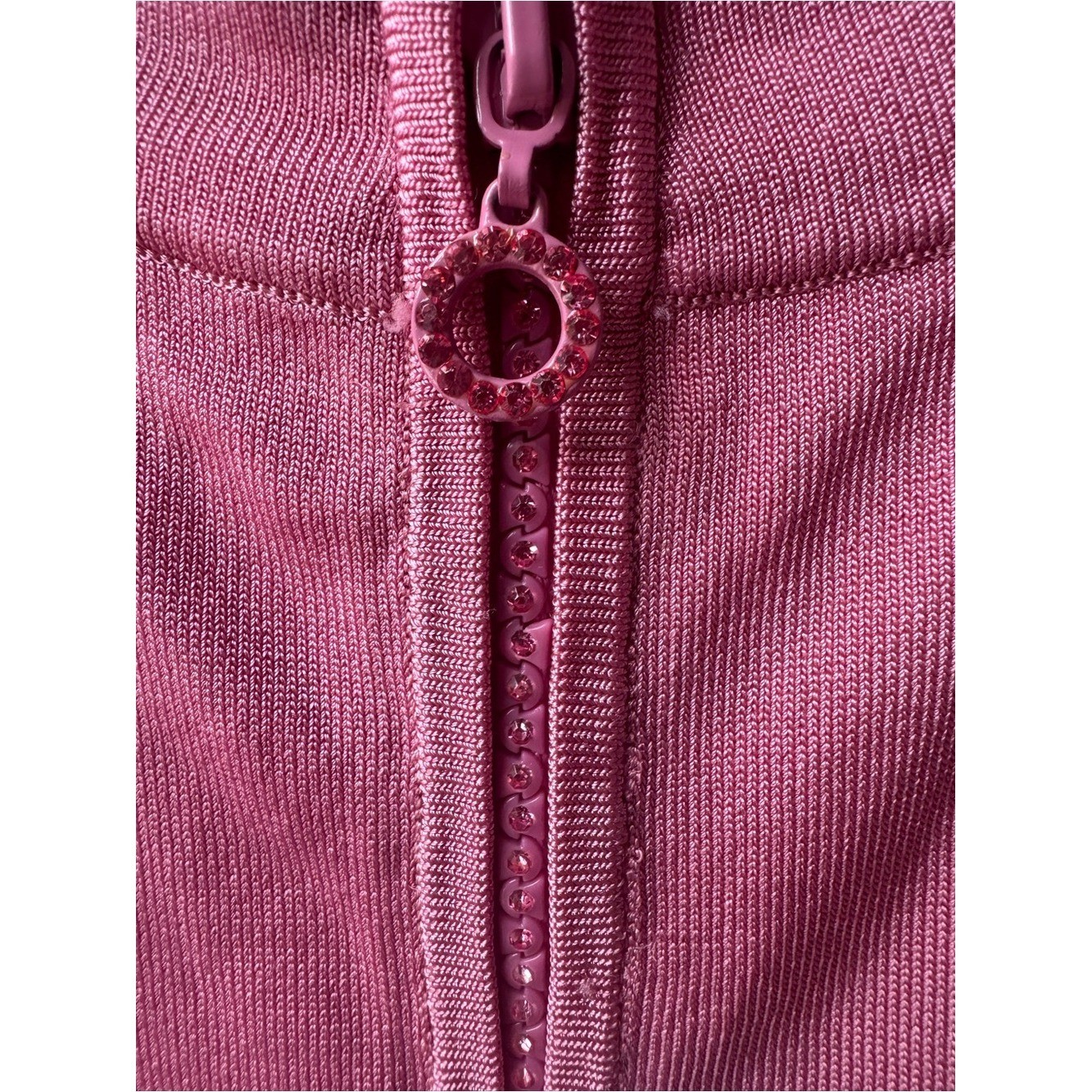 Vintage Y2K Cache Pink Ribbed Long Sleeve Top Size L Rhinestone Zipper