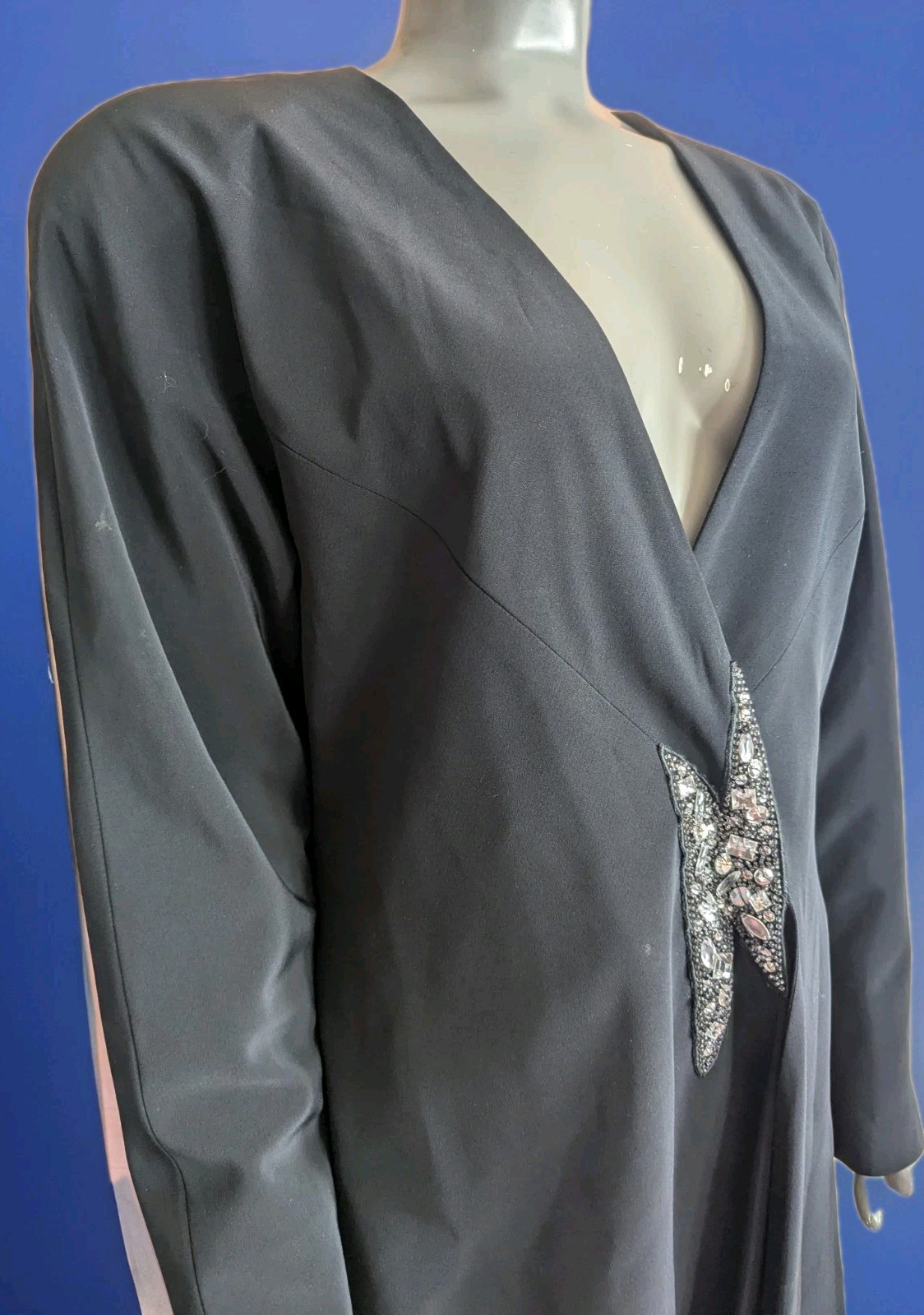 Vintage 80s D&rsquo;ore Black Draped Jacket w/Rhinestone Accent Draped Fold 16