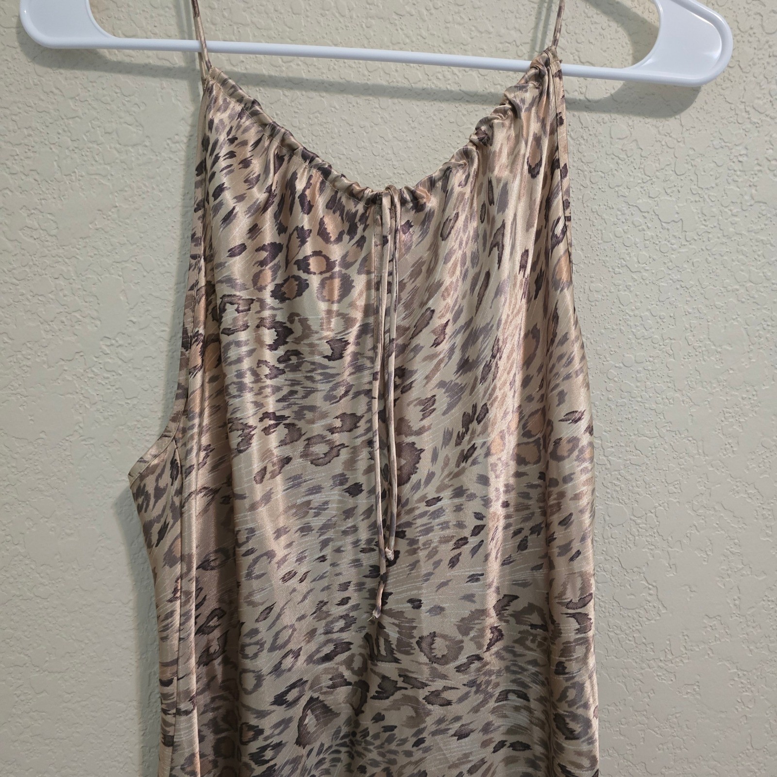 Vintage 90s Delicates Satin Leopard Print Maxi Slip Dress High Neck Side Slits