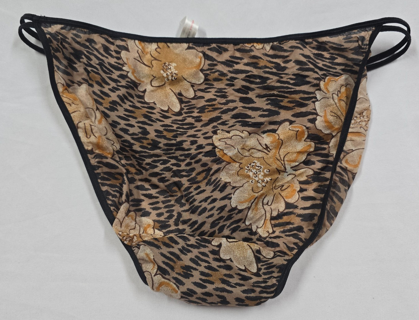 Cacique Vintage Sheer Shiny Leopard Flower Double String Bikini Panties 18/20