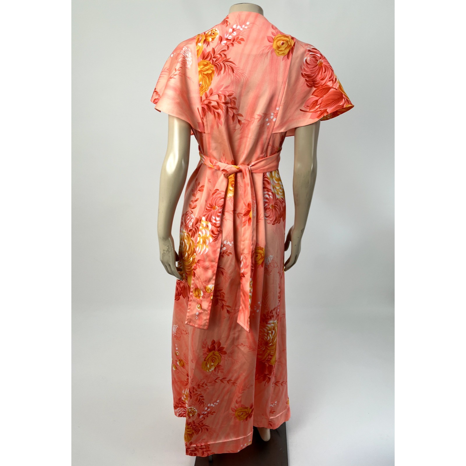 Vintage 70s Lilia Honolulu Hawaii Maxi Long Dress Flutter Sleeve Polyester G4-30