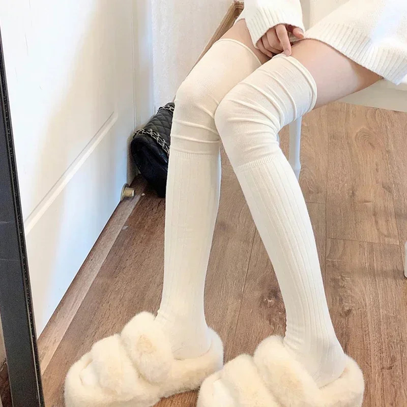 New Solid Color Thigh High Stockings Women Trendy Casual Over The Knee Female Lo