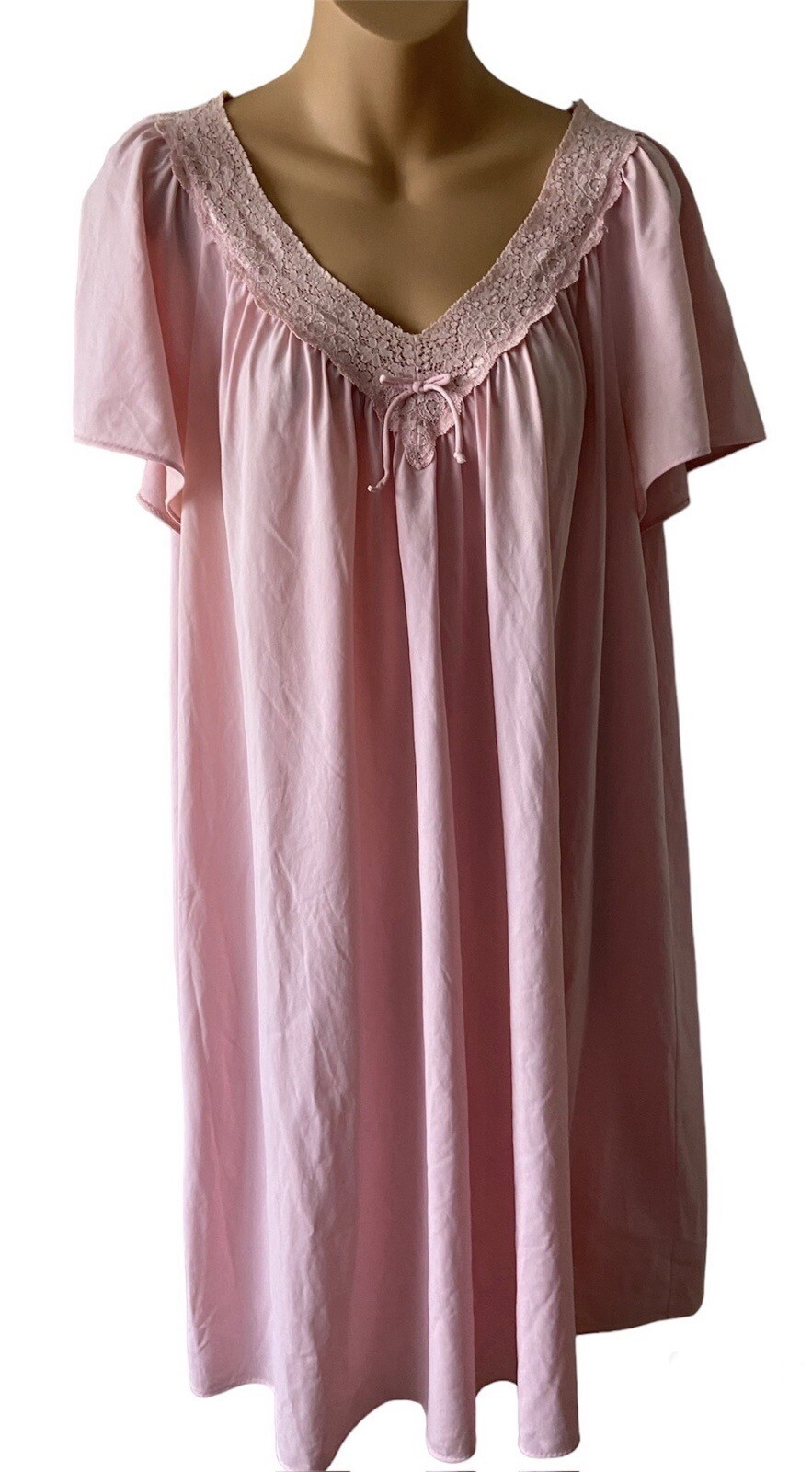 Vintage Rose Shadowline X Silky Soft Nylon Nightgown Negligee Gown Inset Lace L