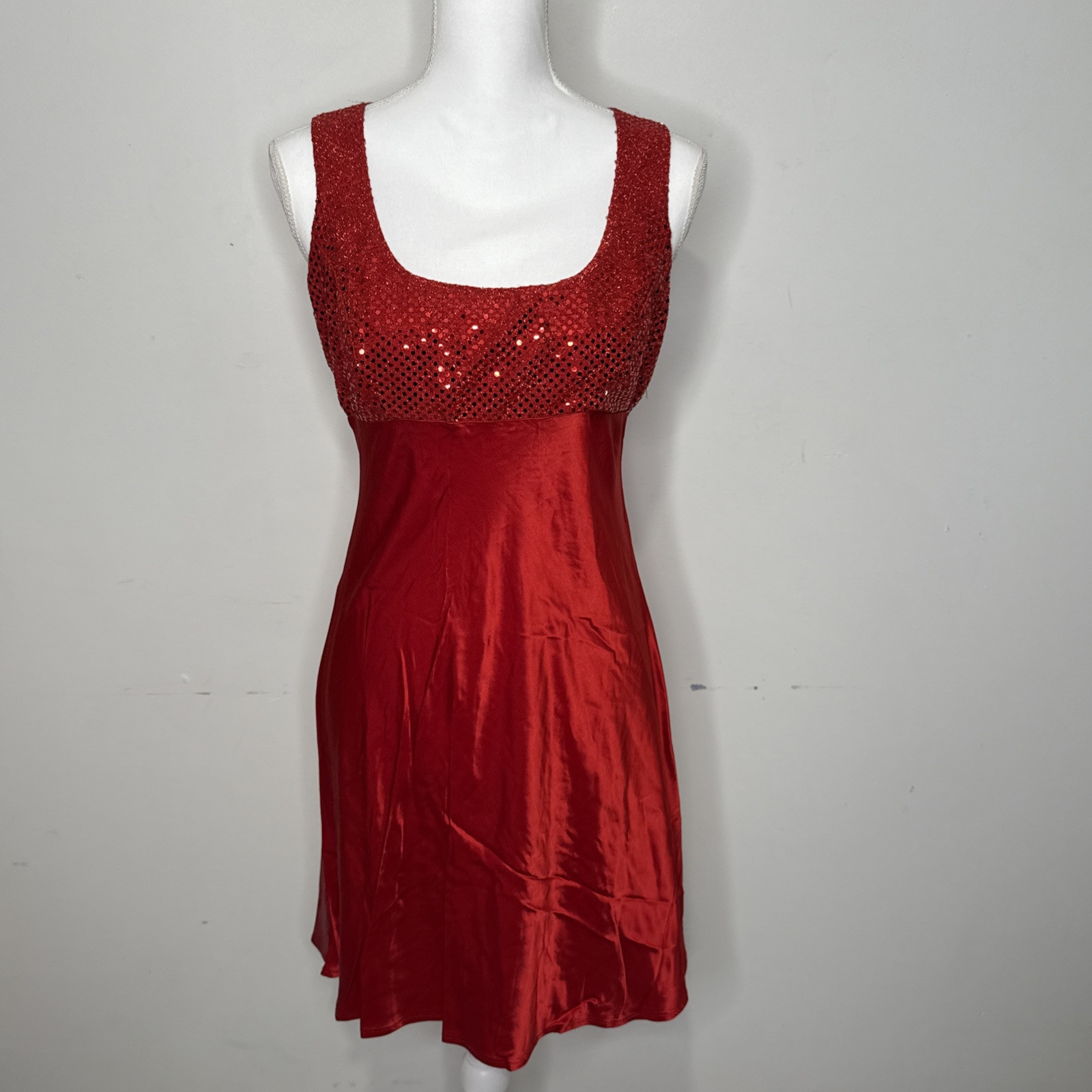 Vintage Steppin’ Out Red Sequin & Liquid Satin Bias Cut Cocktail Dress 11/12