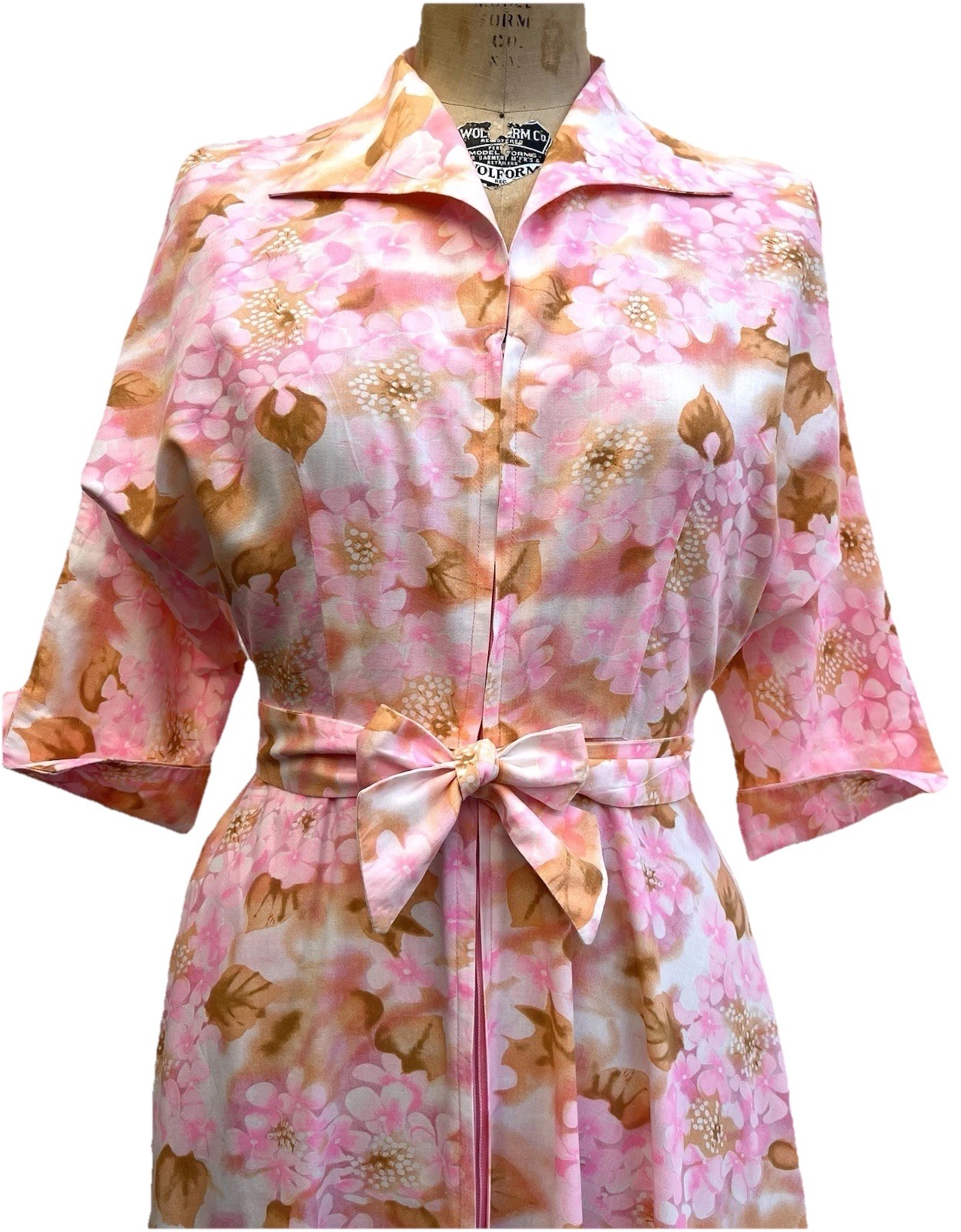 50s 60s Glamour Hostess Gown Floral Cotton Dogwood Print Fredericks of Hollywood