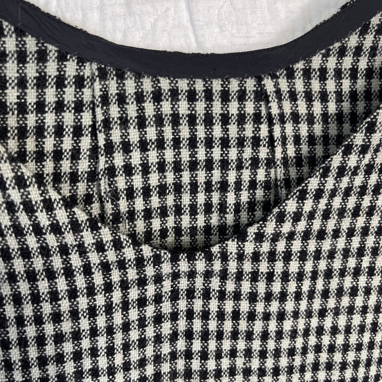 Vintage Wool Gingham Plaid Jumper Dress Pinafore Black Grey Homemade Pullover M
