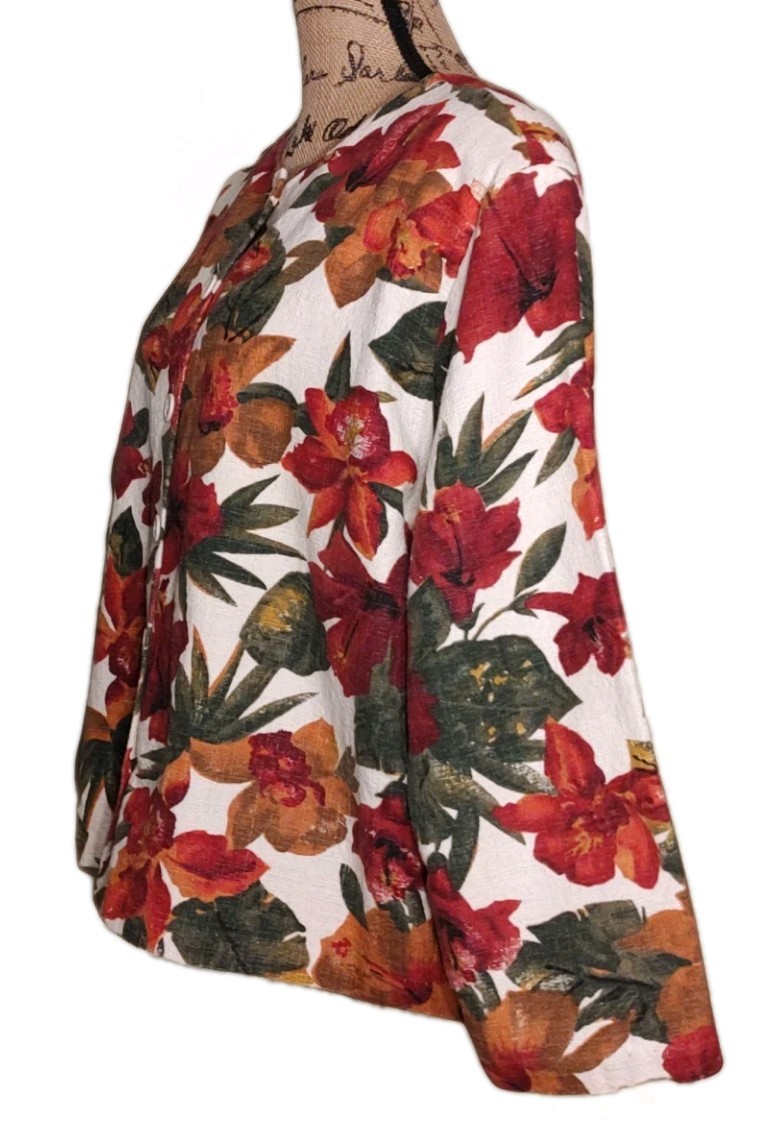Plus Preferred – 100% Cotton Bold Floral Textured Button Up Jacket – Women&rsquo;s 22W
