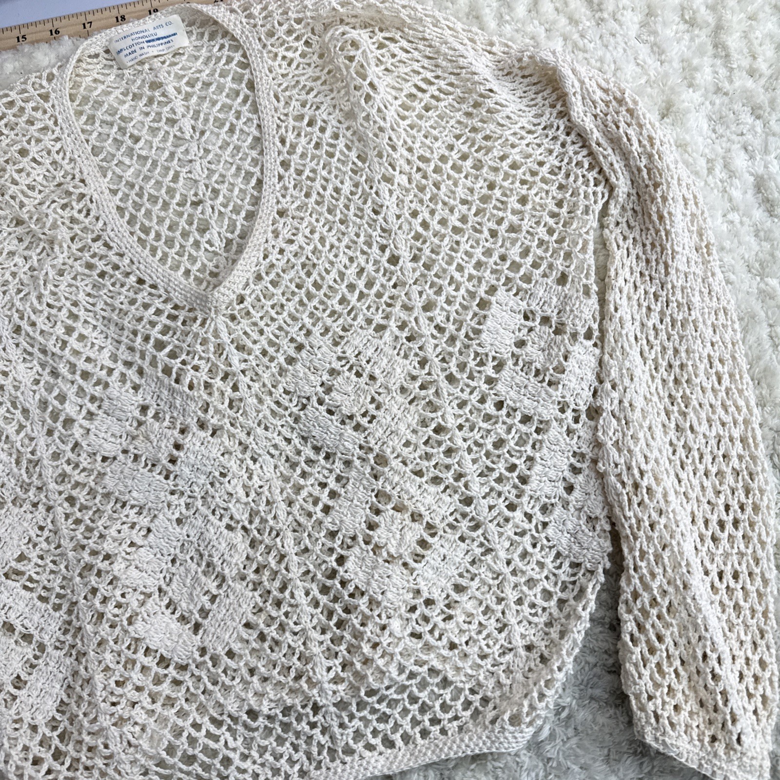 International Arts Co. Honolulu 100% Cotton Vntg Crocheted Top Cruise Summer
