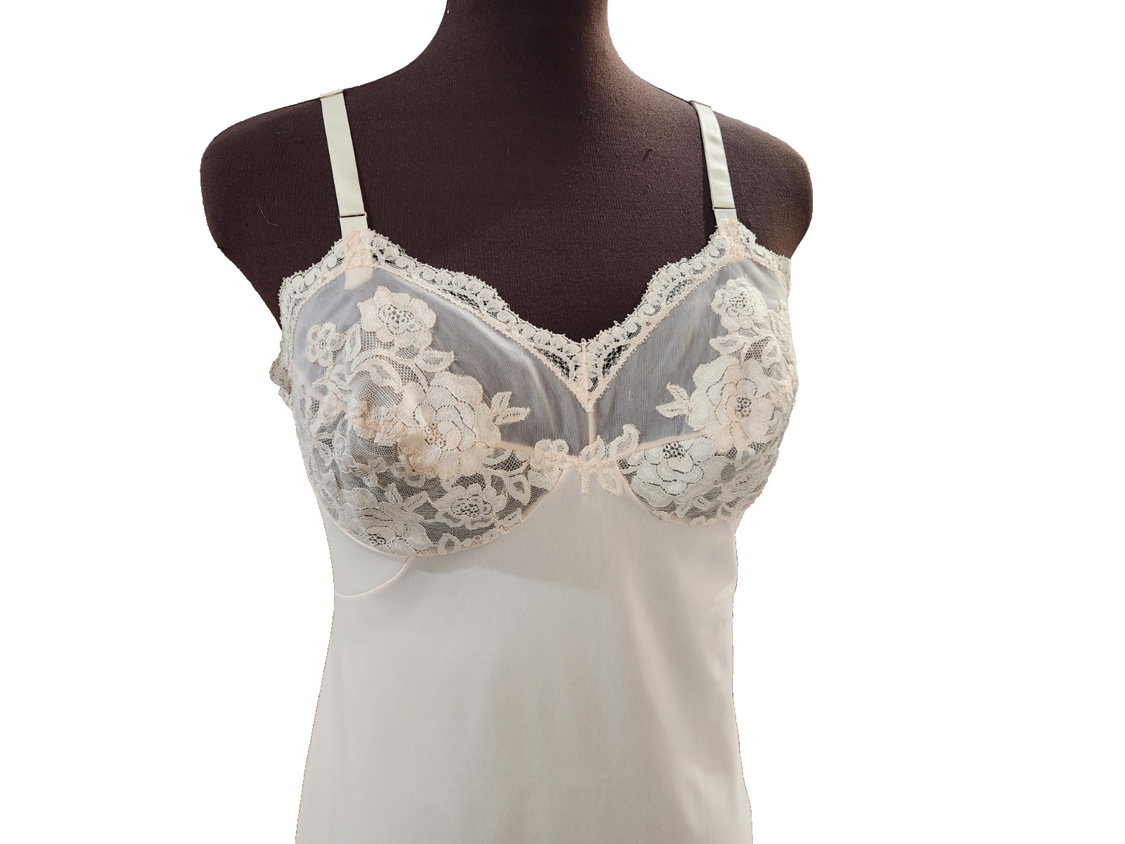 Vintage Gossard Artemis Nylon Full Slip Peach Lace Size 36 Average USA Pin-up