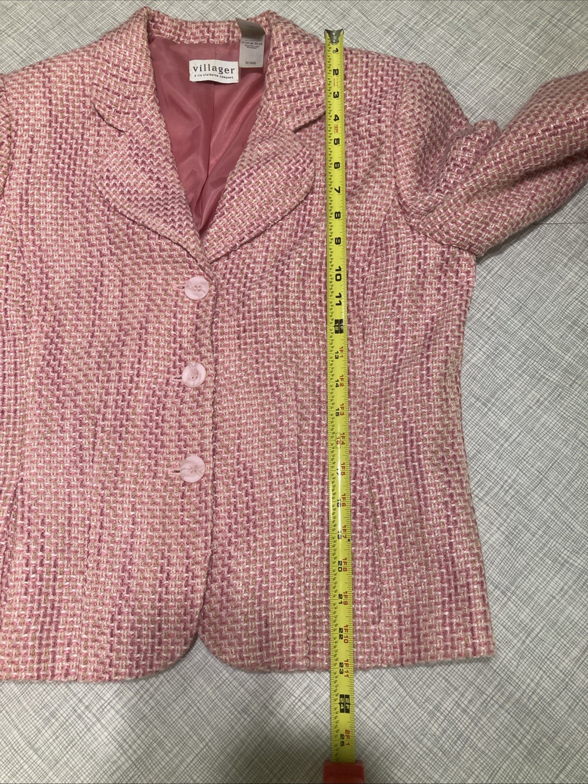 VTG 90s Y2K Villager Liz Claiborne Pink Tweed Blazer Jacket Lined Size 10