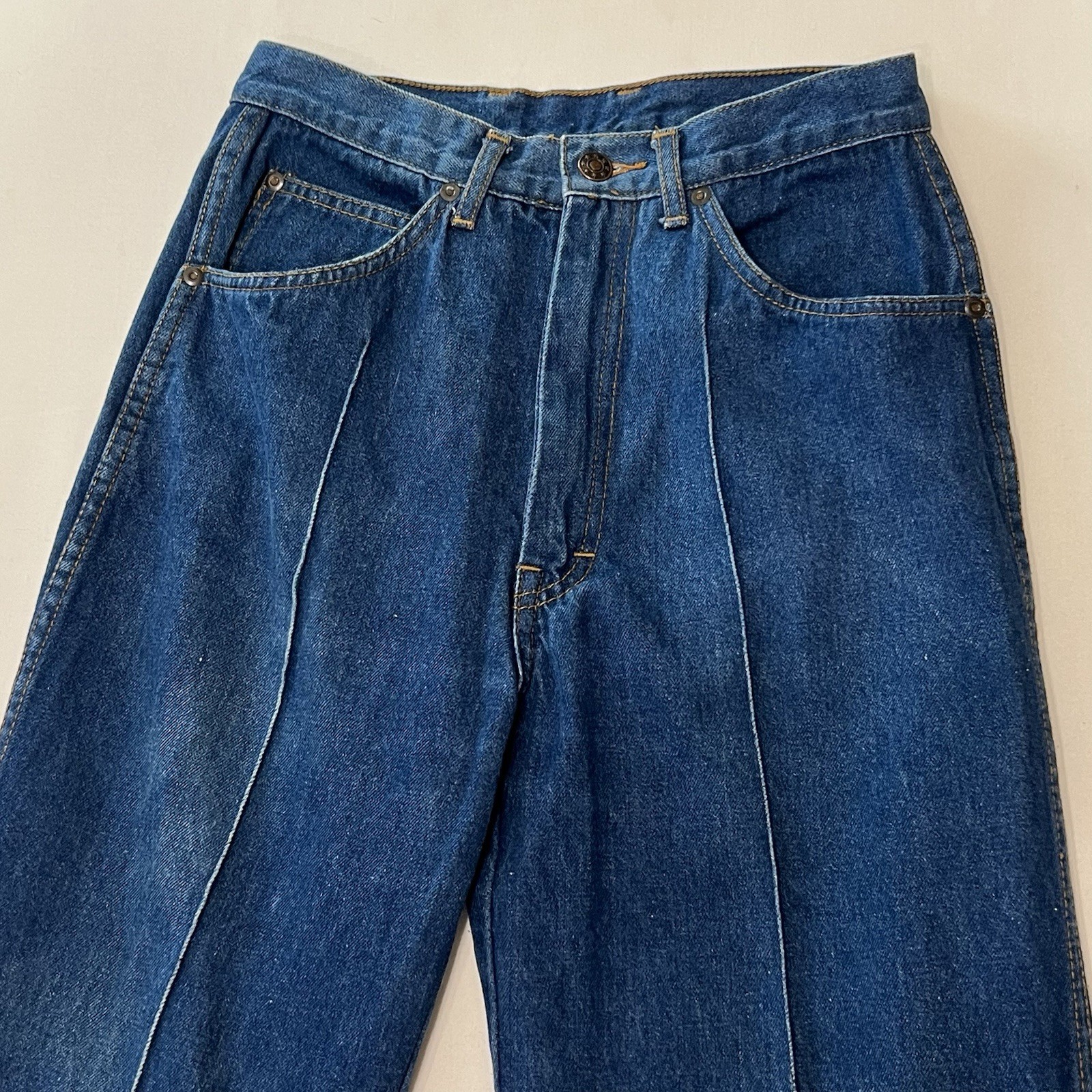 Vintage High Waist Front Seam Jeans Straig Leg Dark Denim 25 In Waist