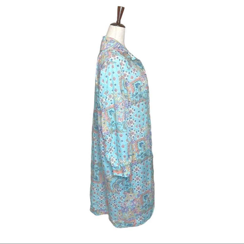 Vintage 1960s Pastel Floral Patchwork Pointed Collared Button Front Dress