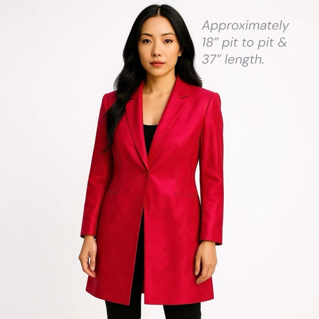 Vintage Hugo Buscati Red Brocade Duster Blazer Size 14 (Fits 10–12) USA