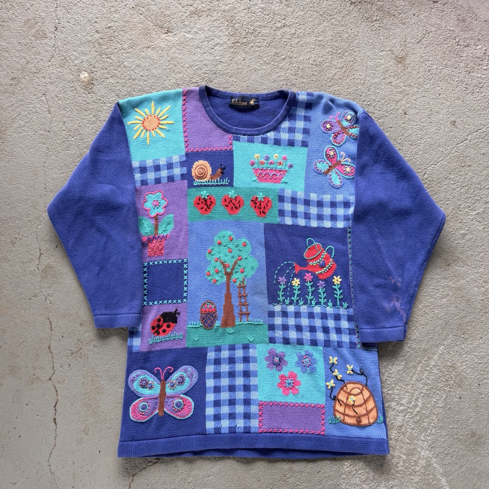 Tulchan Women&rsquo;s Blue Shepard Sheep Flock Vintage Sweater