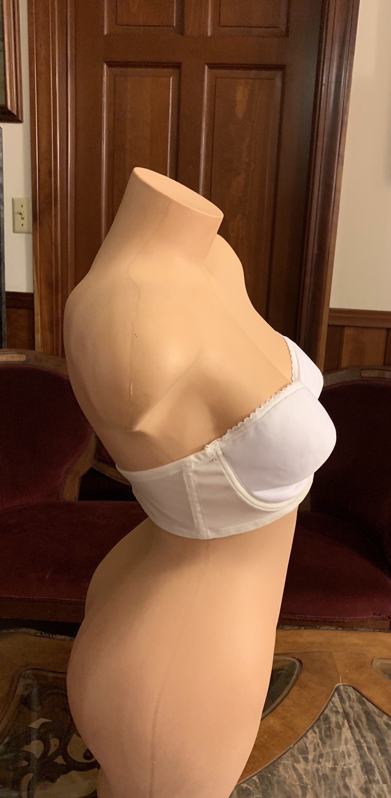 Vintage Strapless Bra White Underwire Seamless Nylon Lycra Spandex 1970s NEW 38B