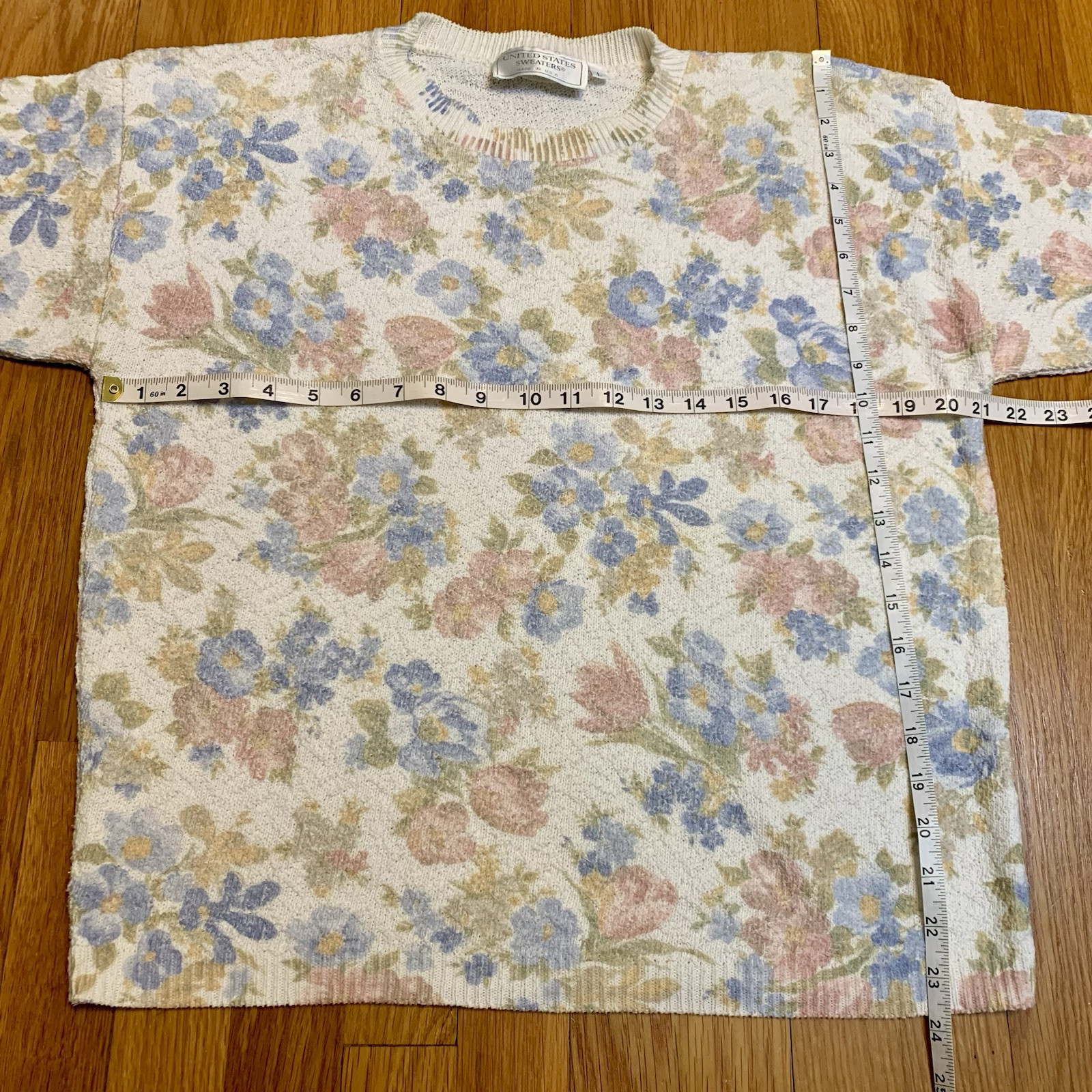 UNITED STATES SWEATERS Womens L Vintage 90s Short Sleeve Floral Grandma Sweater