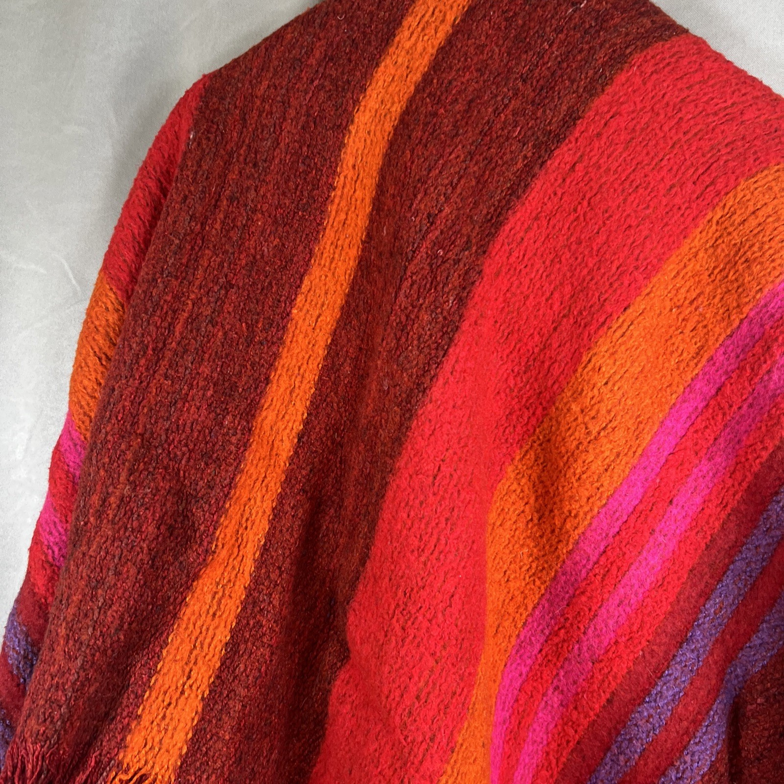 Vintage Roxa Ltd Mixed Wool Poncho Cape Colombian Red Orange Purple
